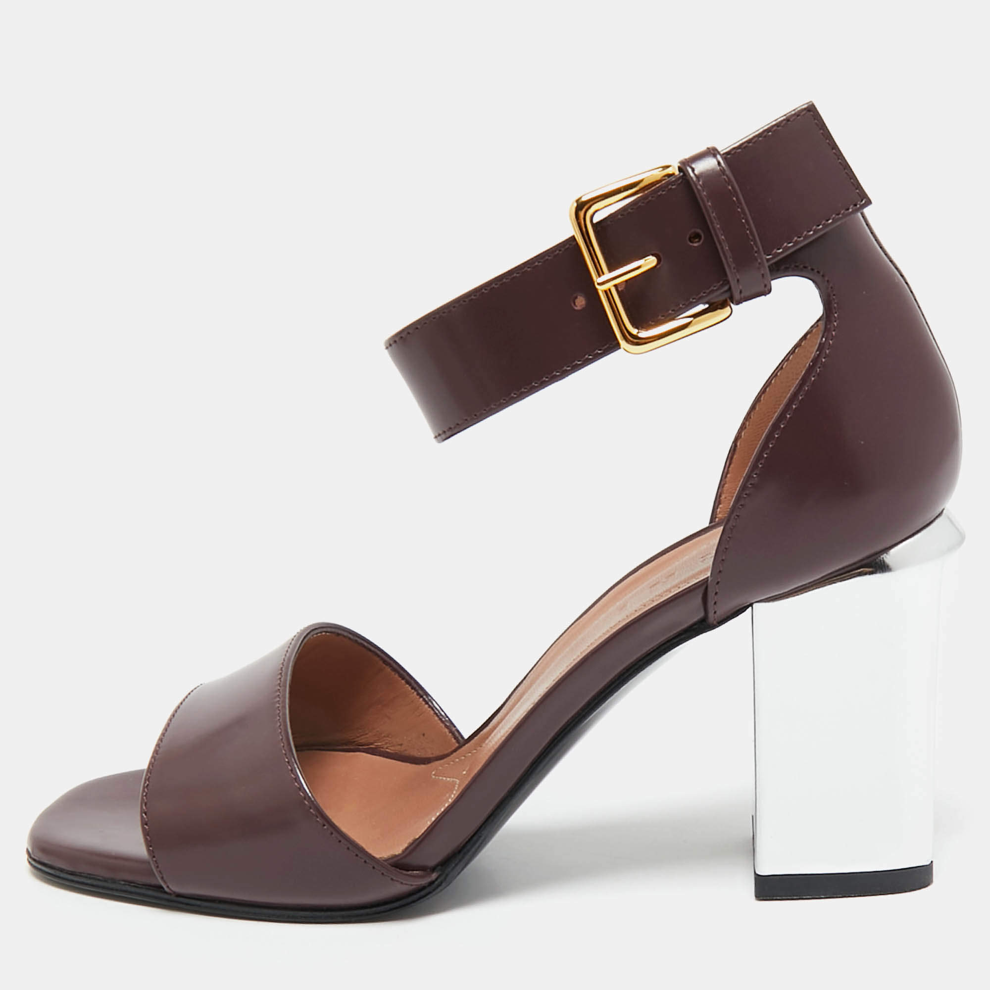 Marni Burgundy Leather Block Heel Ankle Strap Sandals Size 36