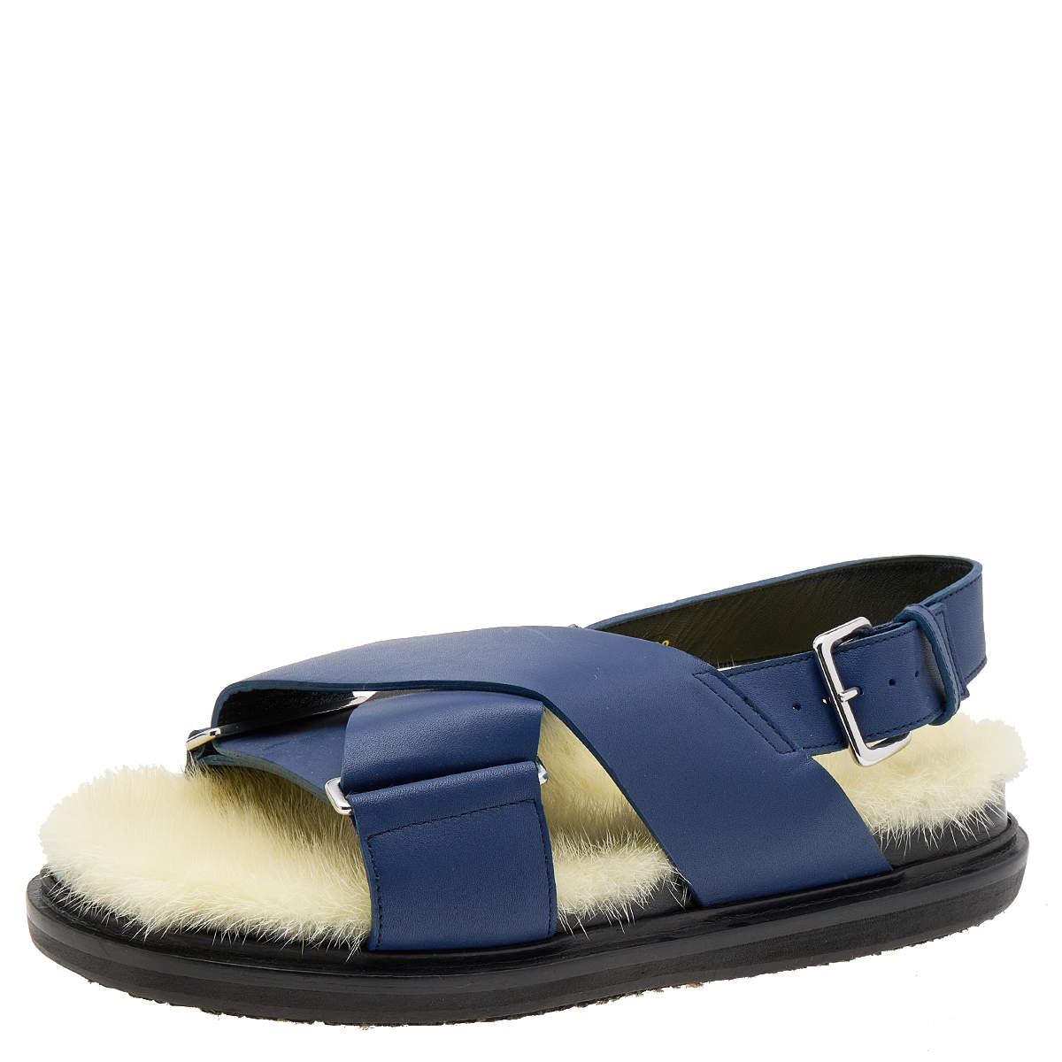 Pre Owned Marni Blue Leather Fussbett Crisscross Slingback Flat Sandals Size 38