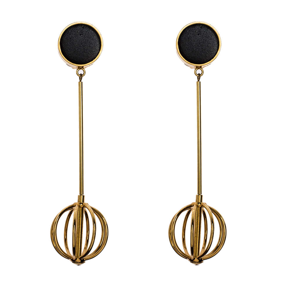 Marni Leather Gold Tone Long Statement Clip-on Earrings