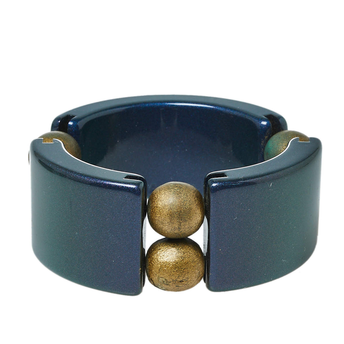Pre Owned Marni Metallic Blue Resin Beaded Wide Bracelet