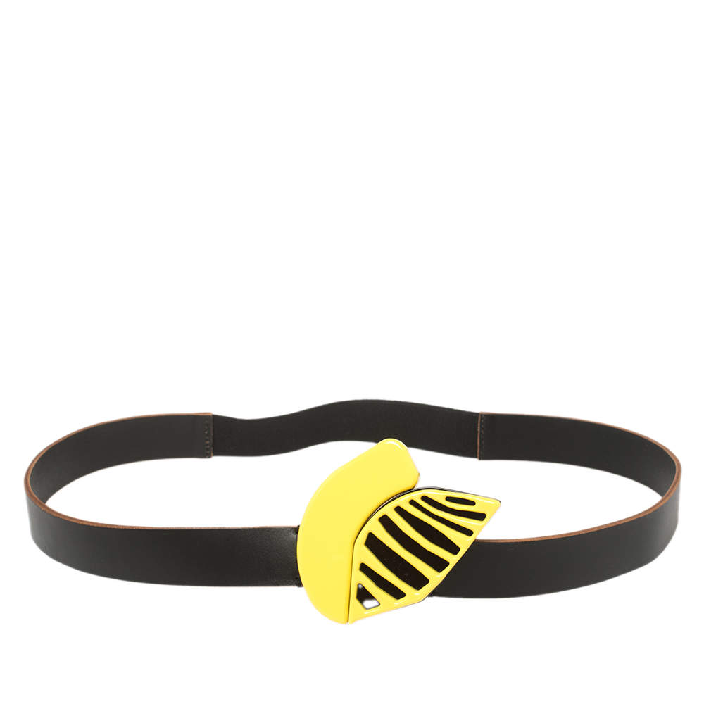 Marni Black Leather And Elastic Waist Belt 85 CM