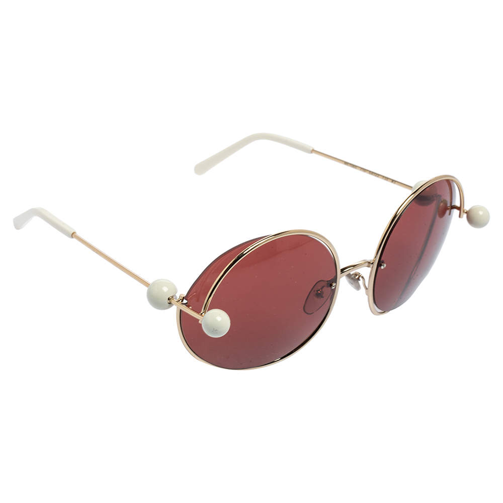 Pre Owned Marni Pink/White Acetate ME106S Round Sunglasses