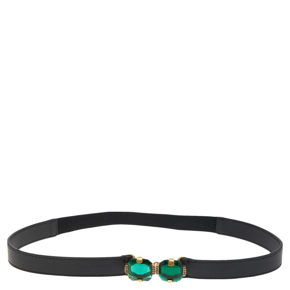 Marni Black Leather and Elastic Fabric Waist Belt Size 70cm
