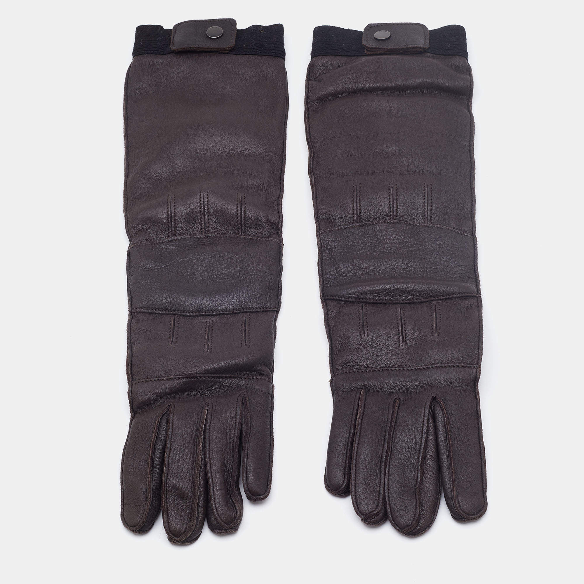 Marni Dark Brown Leather Long Gloves 