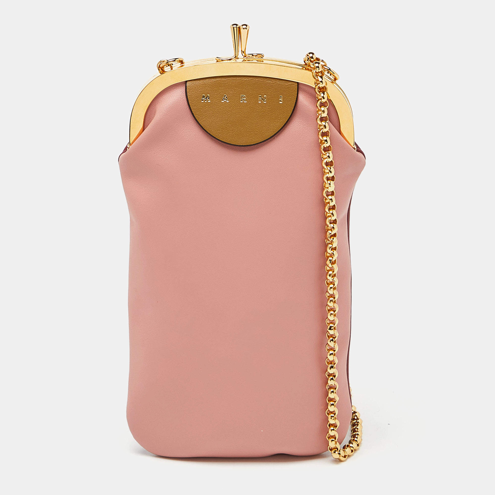 Marni Pink/Red Leather Kisslock Phone Chain Pouch
