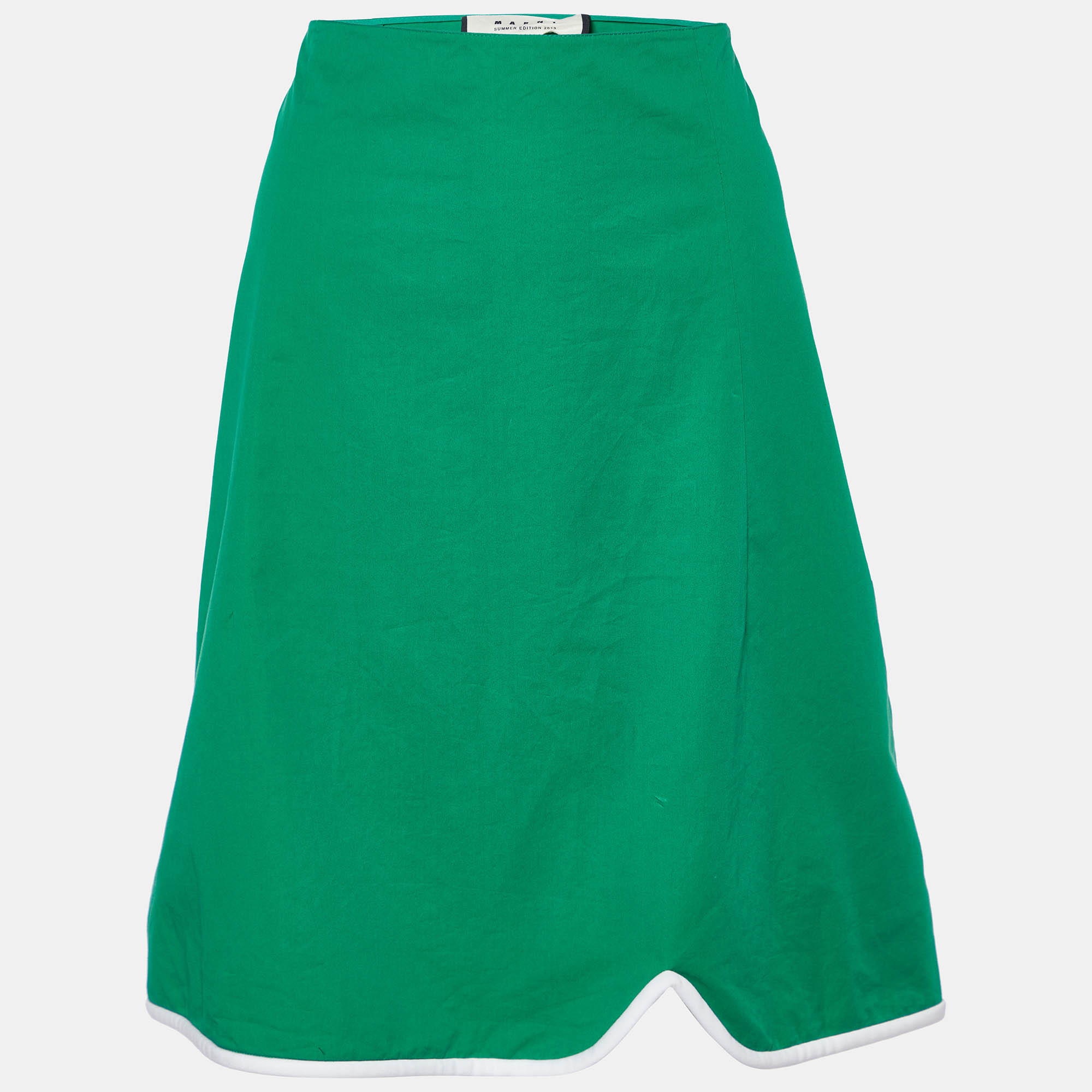Marni Green Cotton Contrast Trim Knee Length Skirt M