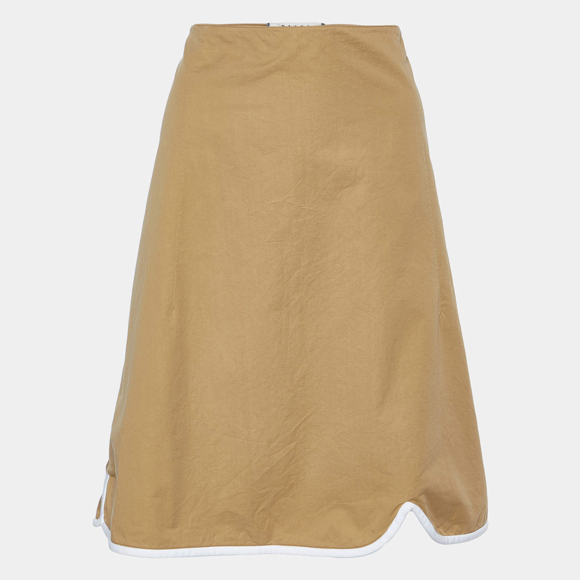 Marni Beige Cotton Contrast Trim Knee Length Skirt L