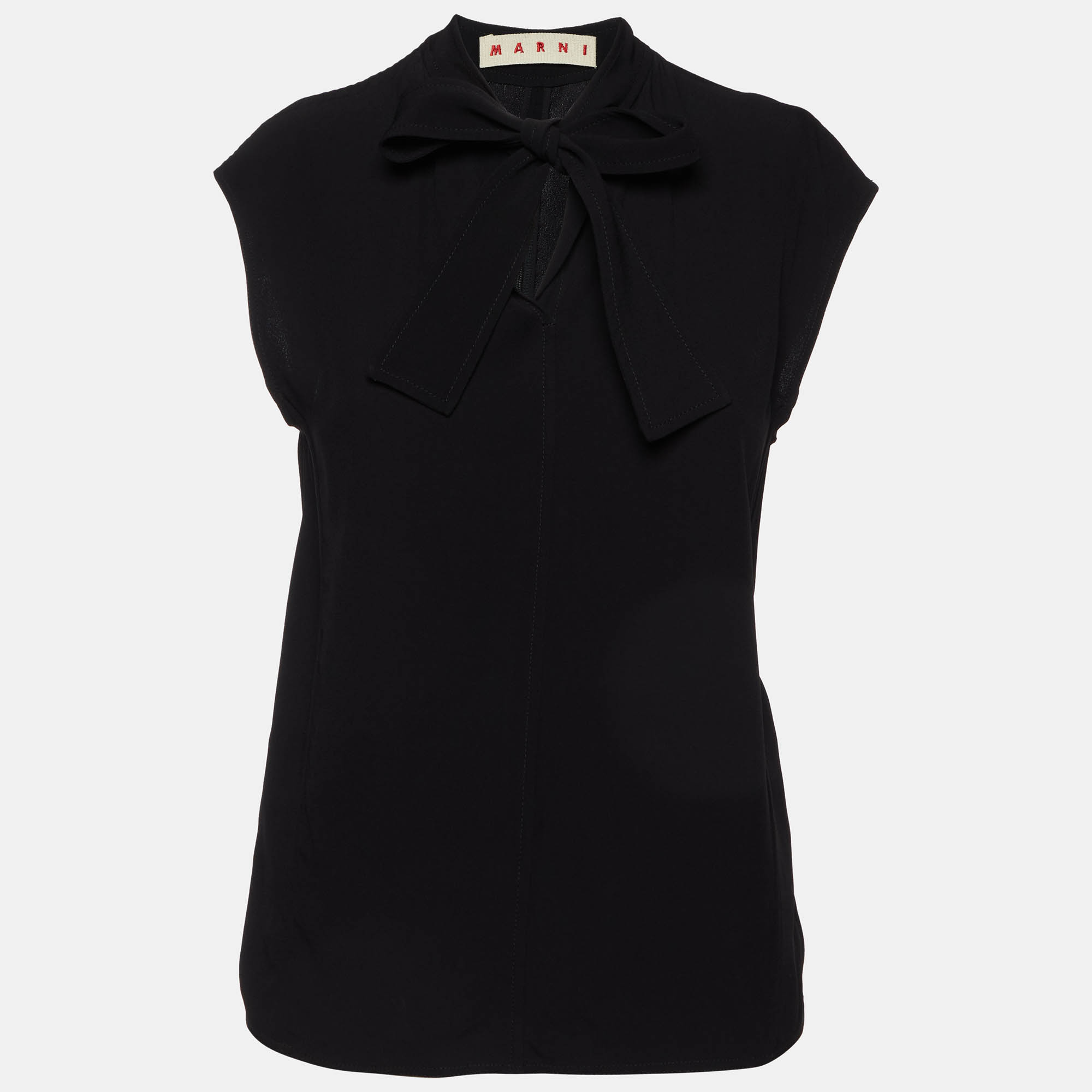 Pre Owned Marni Black Crepe Neck Tie Sleeveless Top S