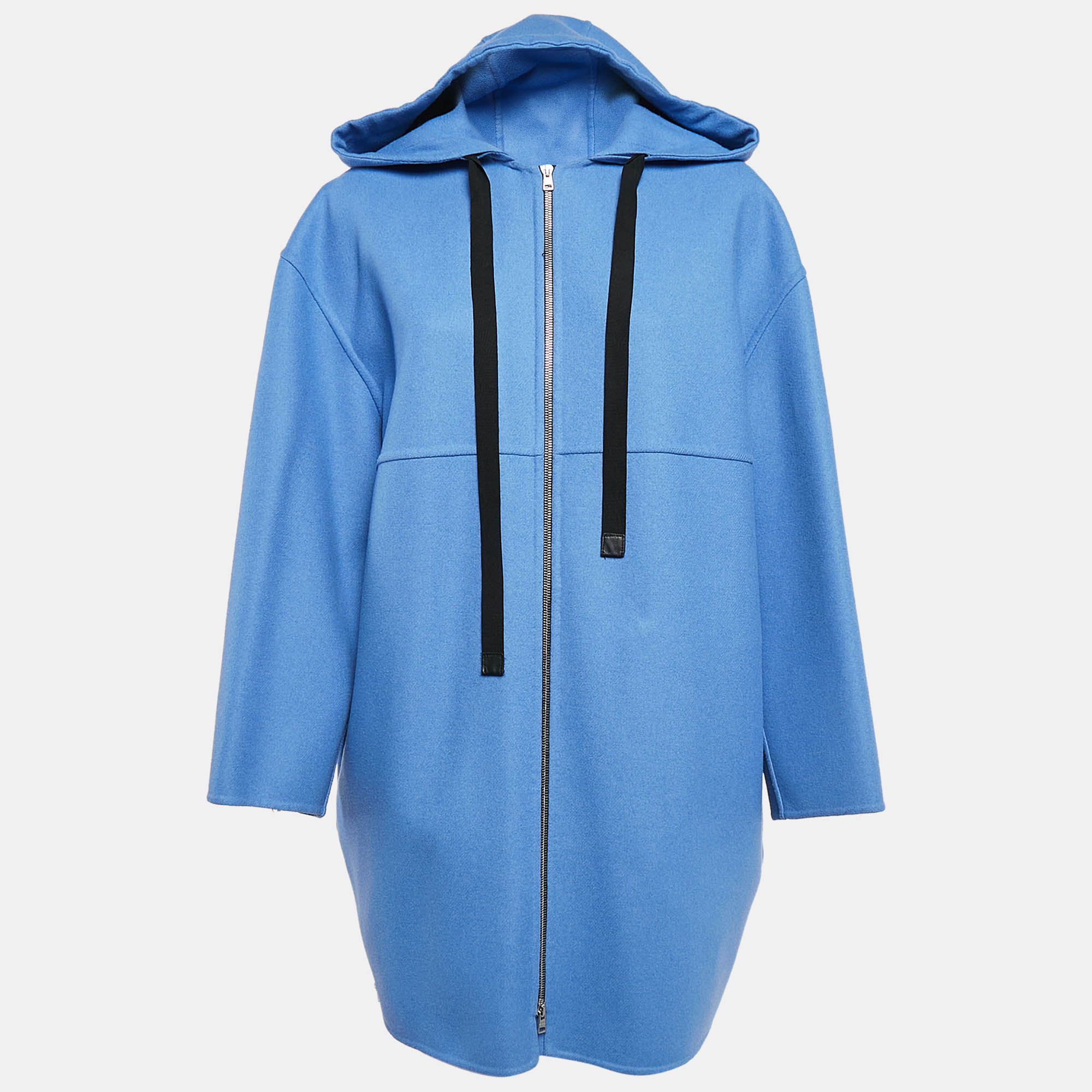 Pre Owned Marni Blue Wool Felt Zip Up Hooded Coat S