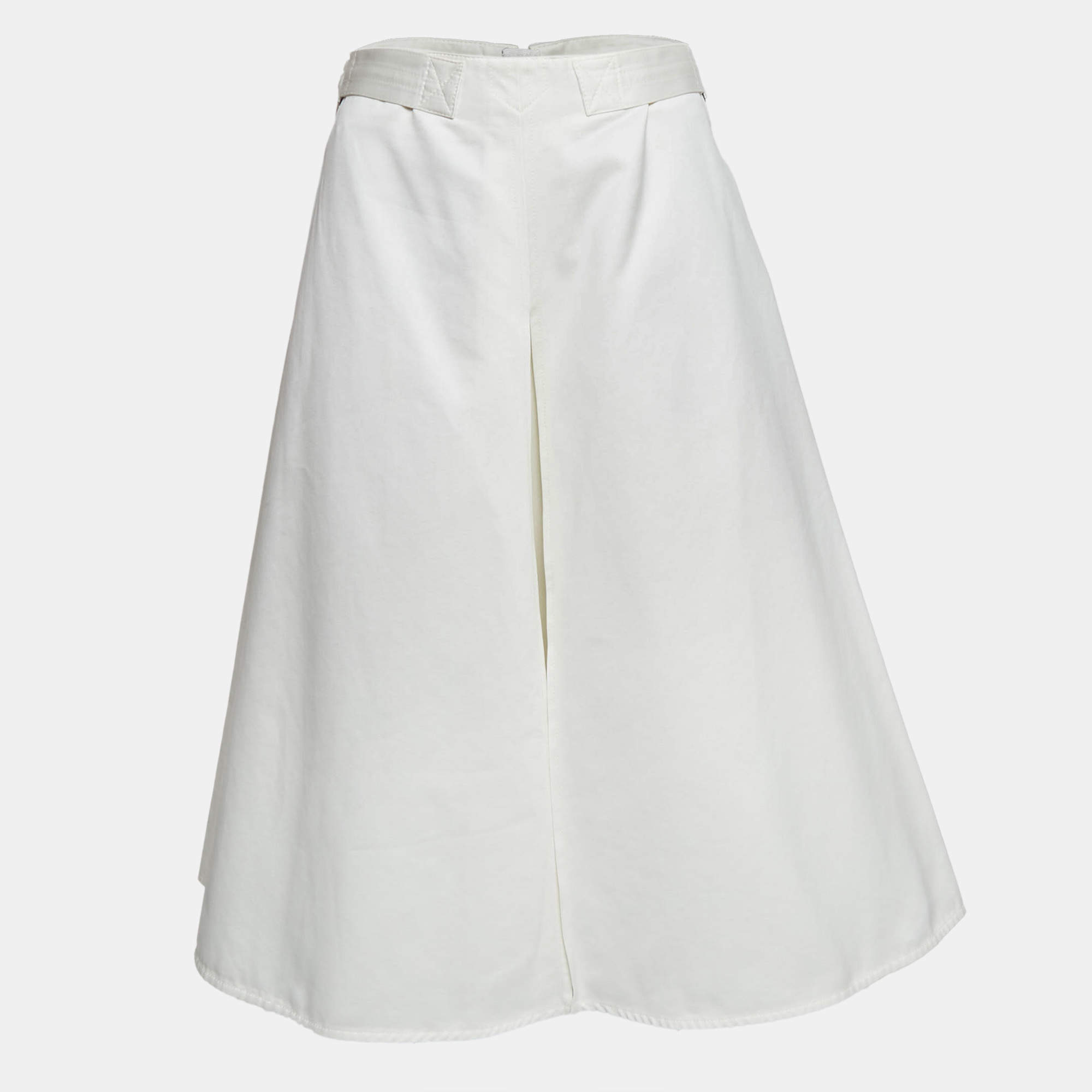 Marni White Cotton Inverted Pleat Midi Skirt M