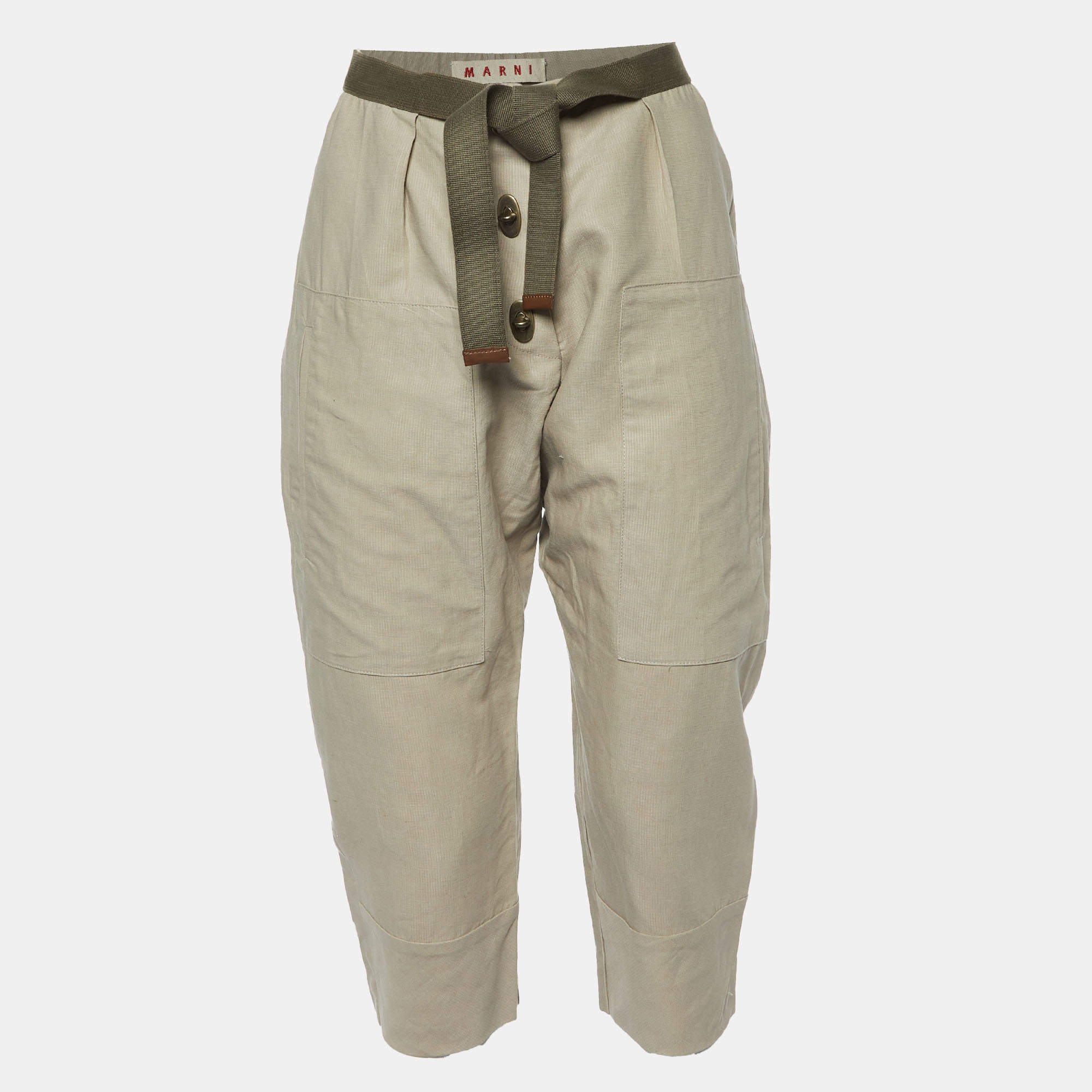Marni Beige Linen Belted Capri Pants S