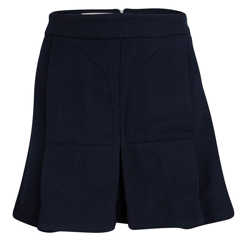 Pre Owned Marni Navy Blue Pleated Wool Mini Skirt M