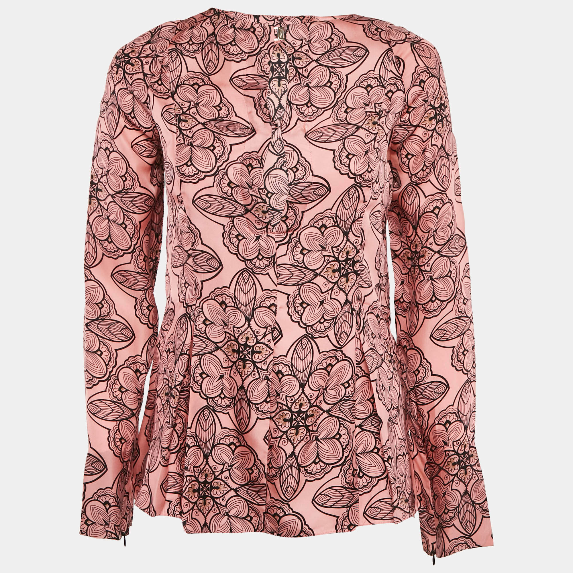 Pre Owned Marni Pink Printed Silk Full Sleeve Top M