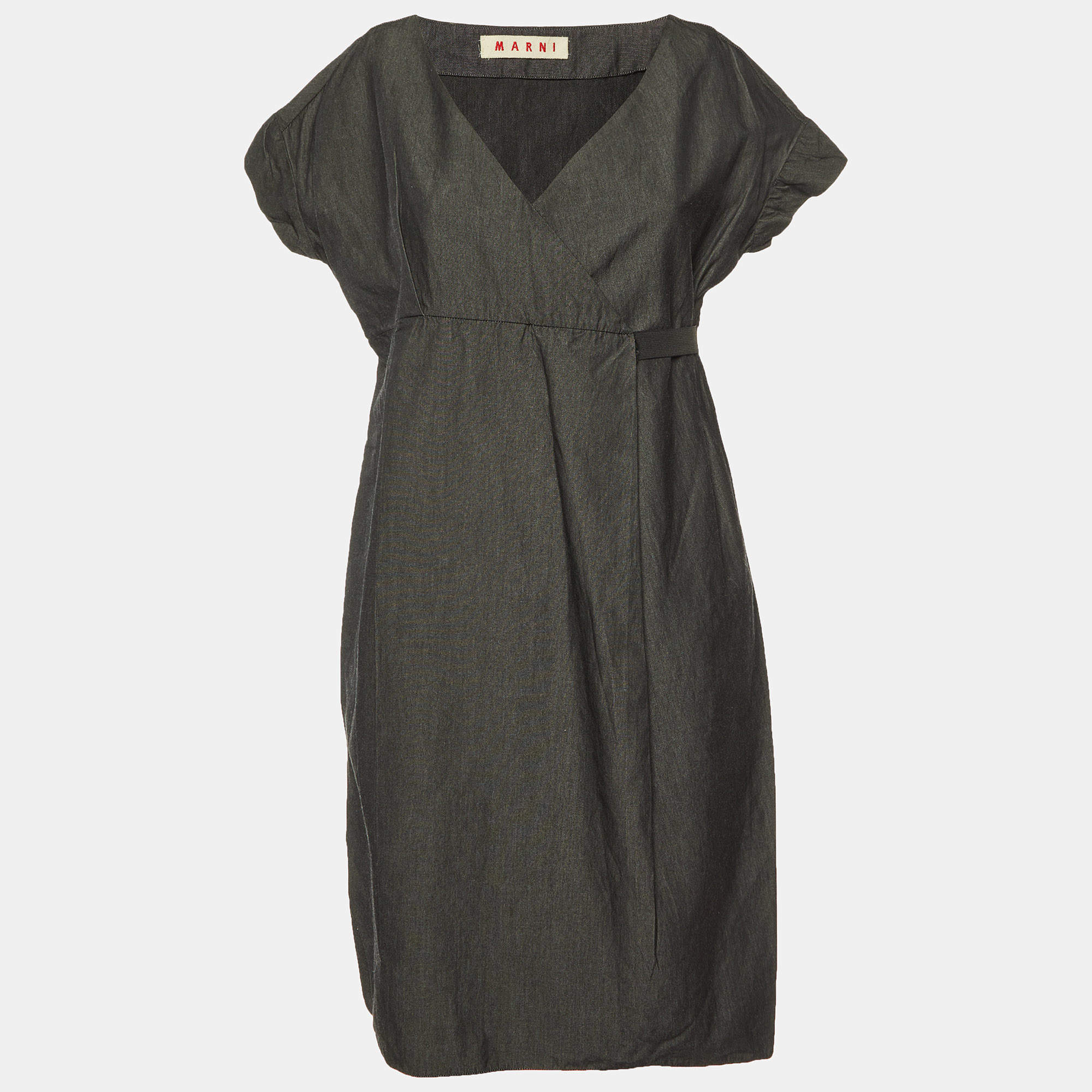 Marni Charcoal Grey Cotton Faux Wrap Dress S