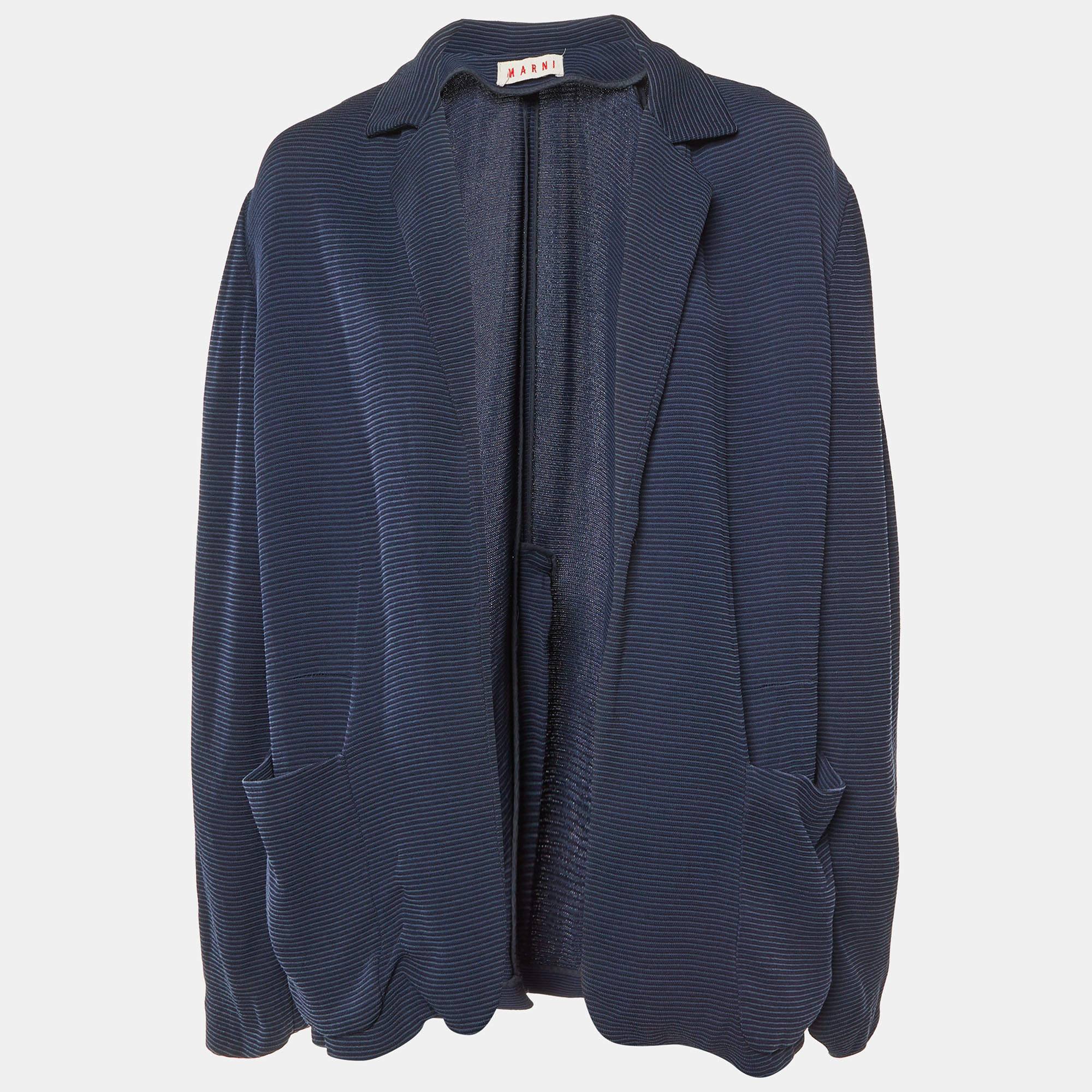 Marni Navy Blue Crepe Open Front Blazer L