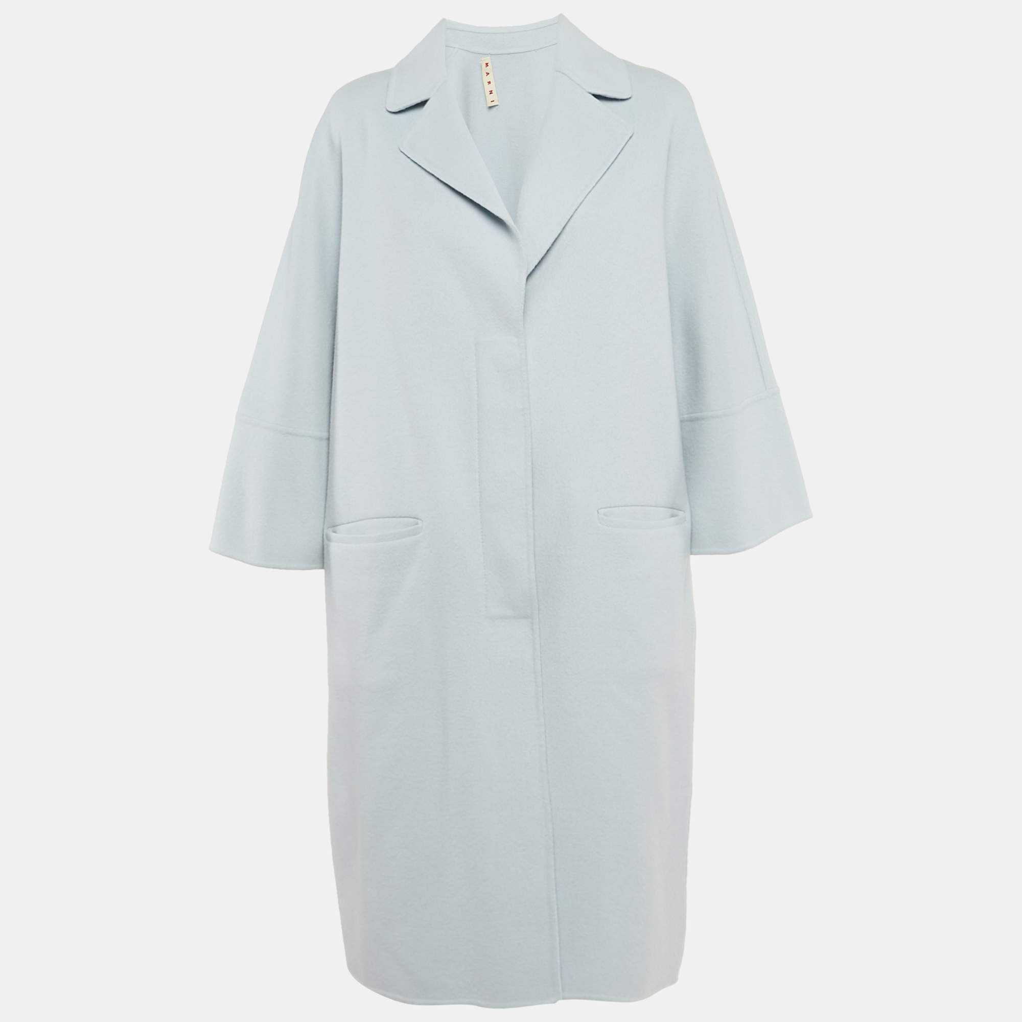 Marni Blue Wool Blend Felt Mid-Length Coat L