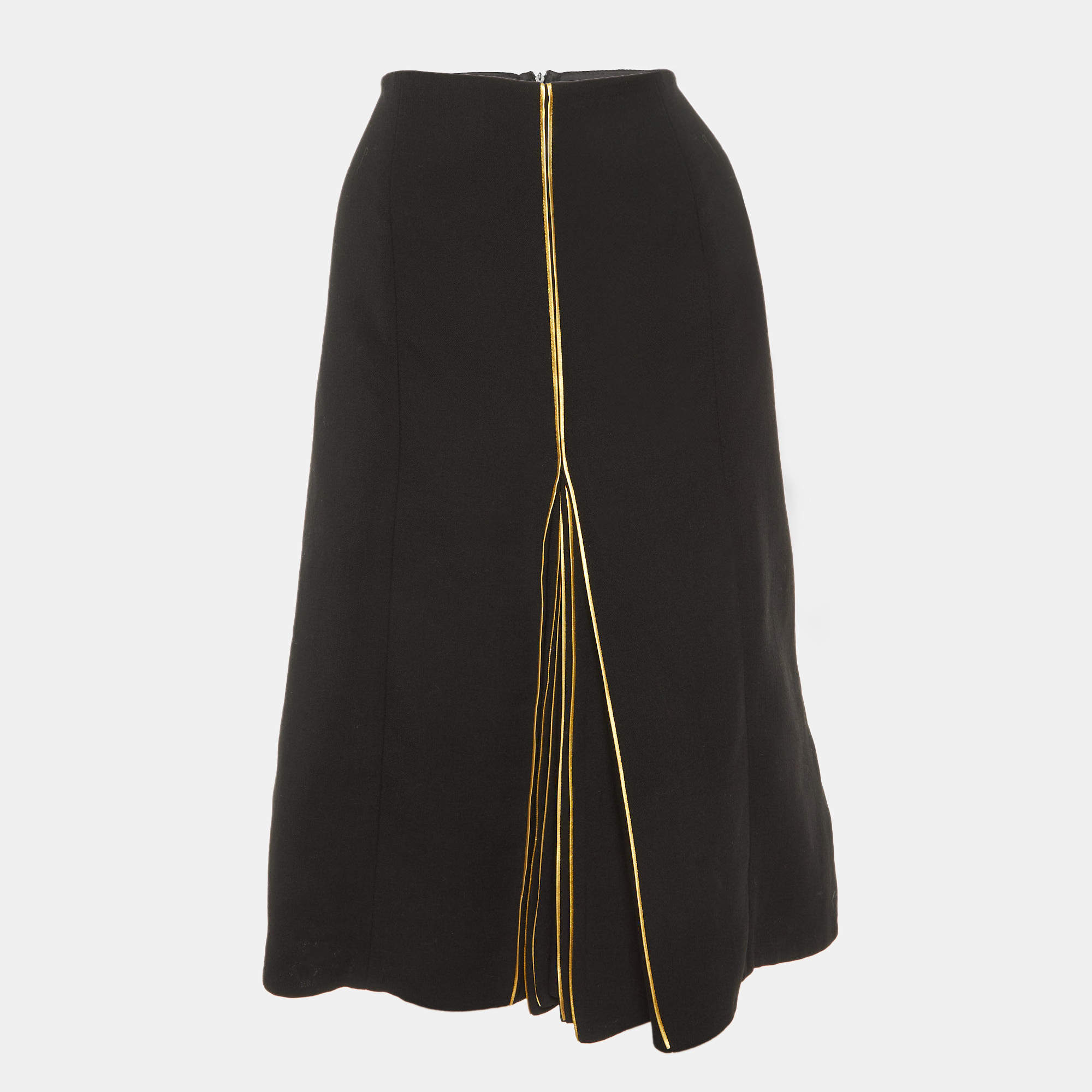 Pre Owned Marni Black Wool Pleated Detail Midi Skirt L