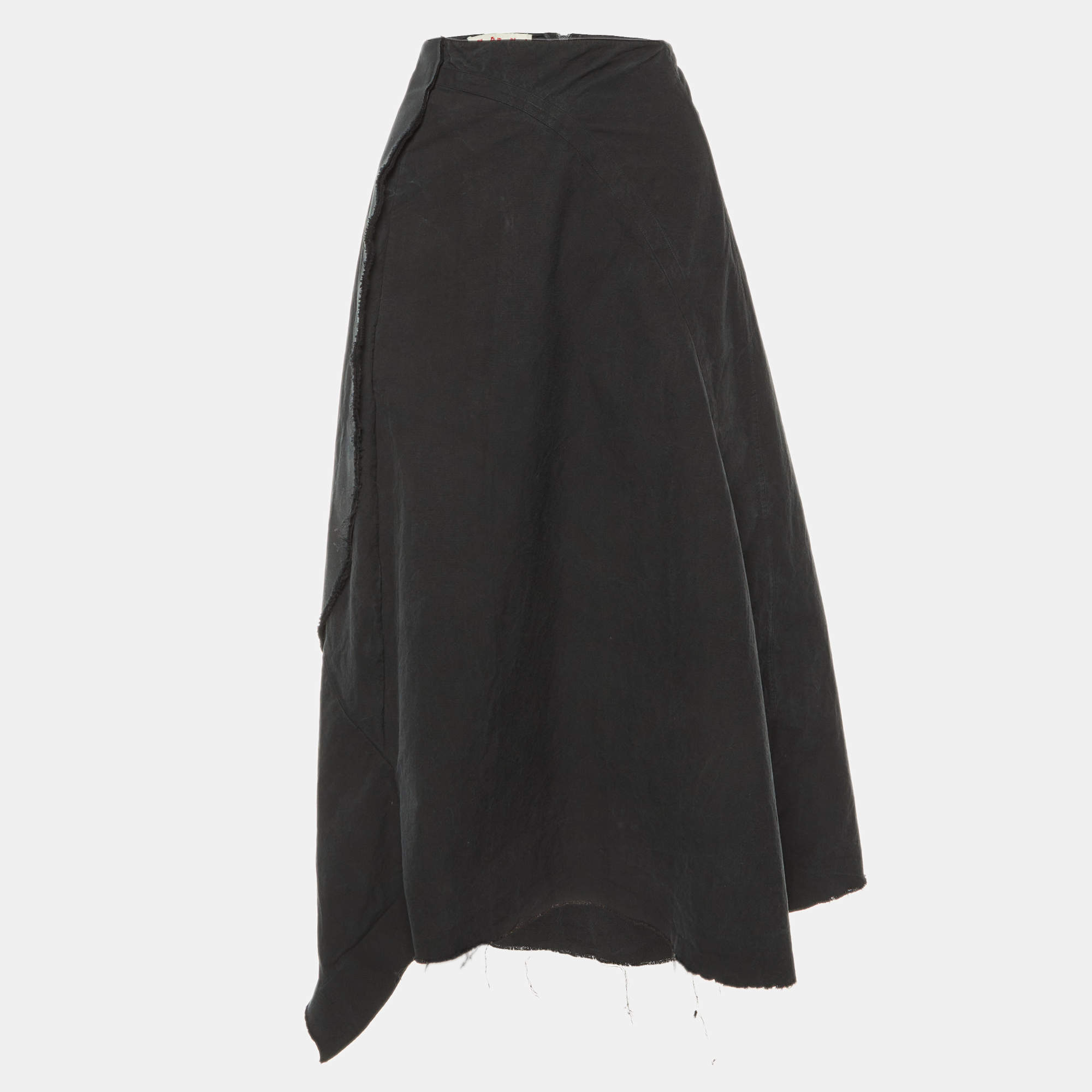 Pre Owned Marni Black Washed Cotton Asymmetric Midi Skirt L