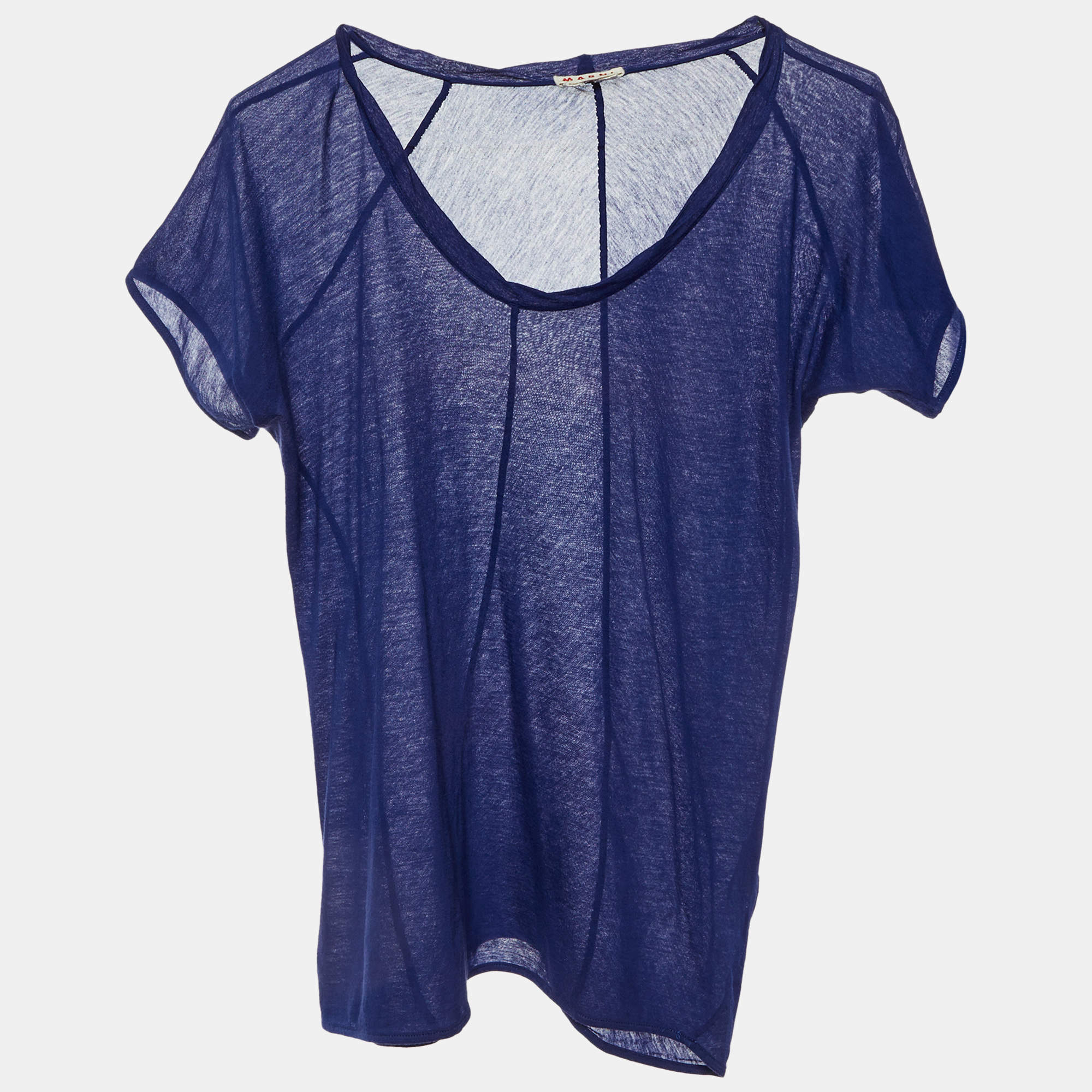 Marni Navy Blue Cotton Knit Deep Neck T-Shirt M