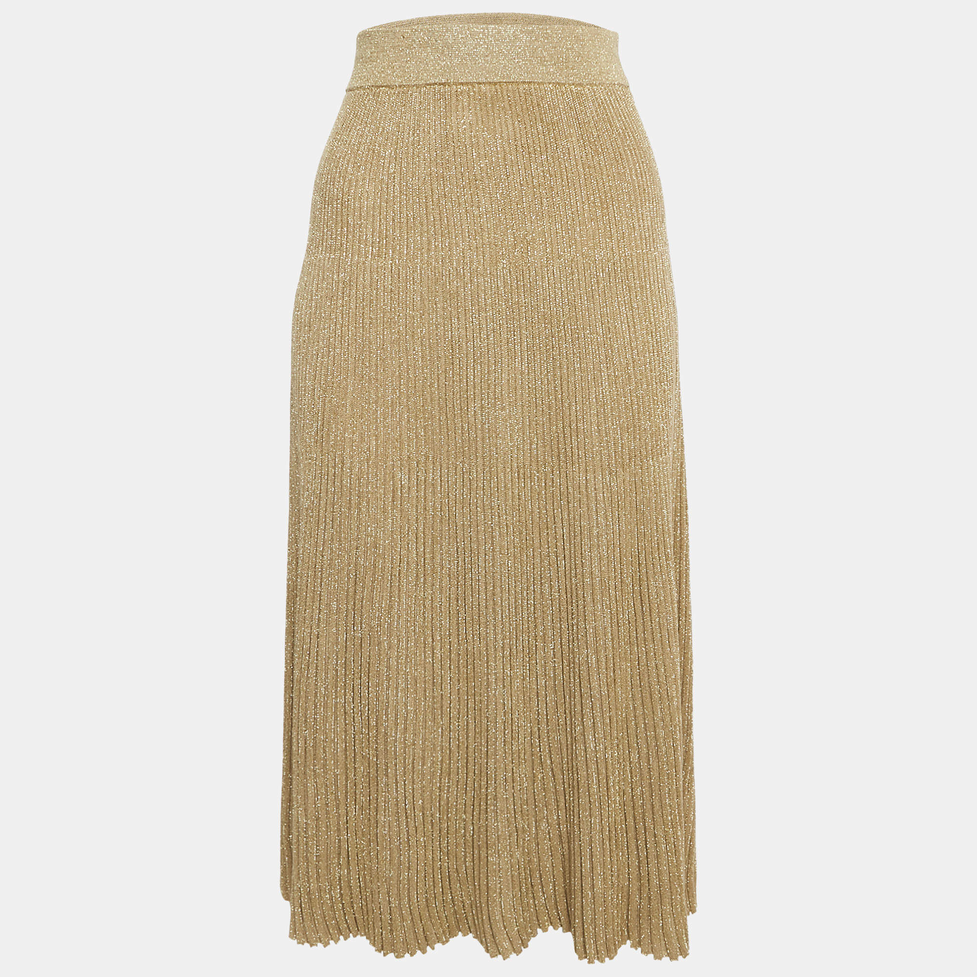 Marni Gold Pleated Lurex Knit Midi Skirt S