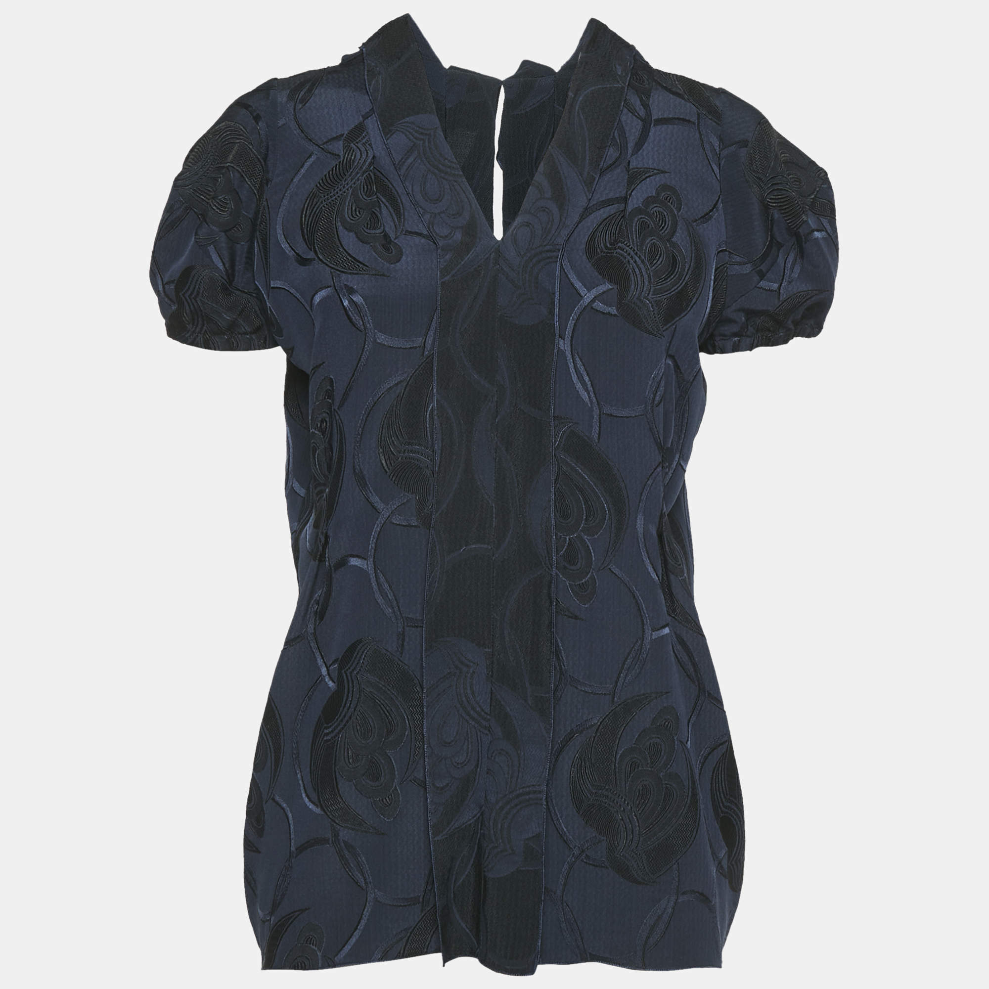 Marni Navy Blue Jacquard Silk Blend Blouse M