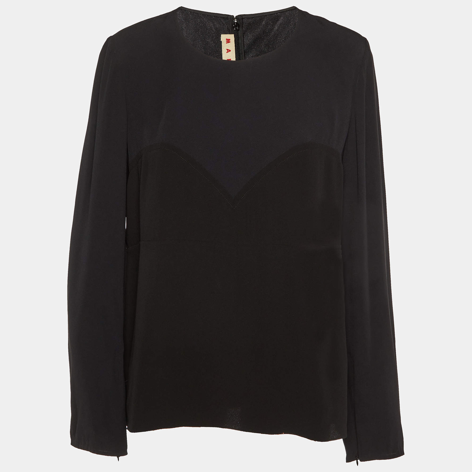 Marni Two-Tone Crepe Long Sleeve Top L