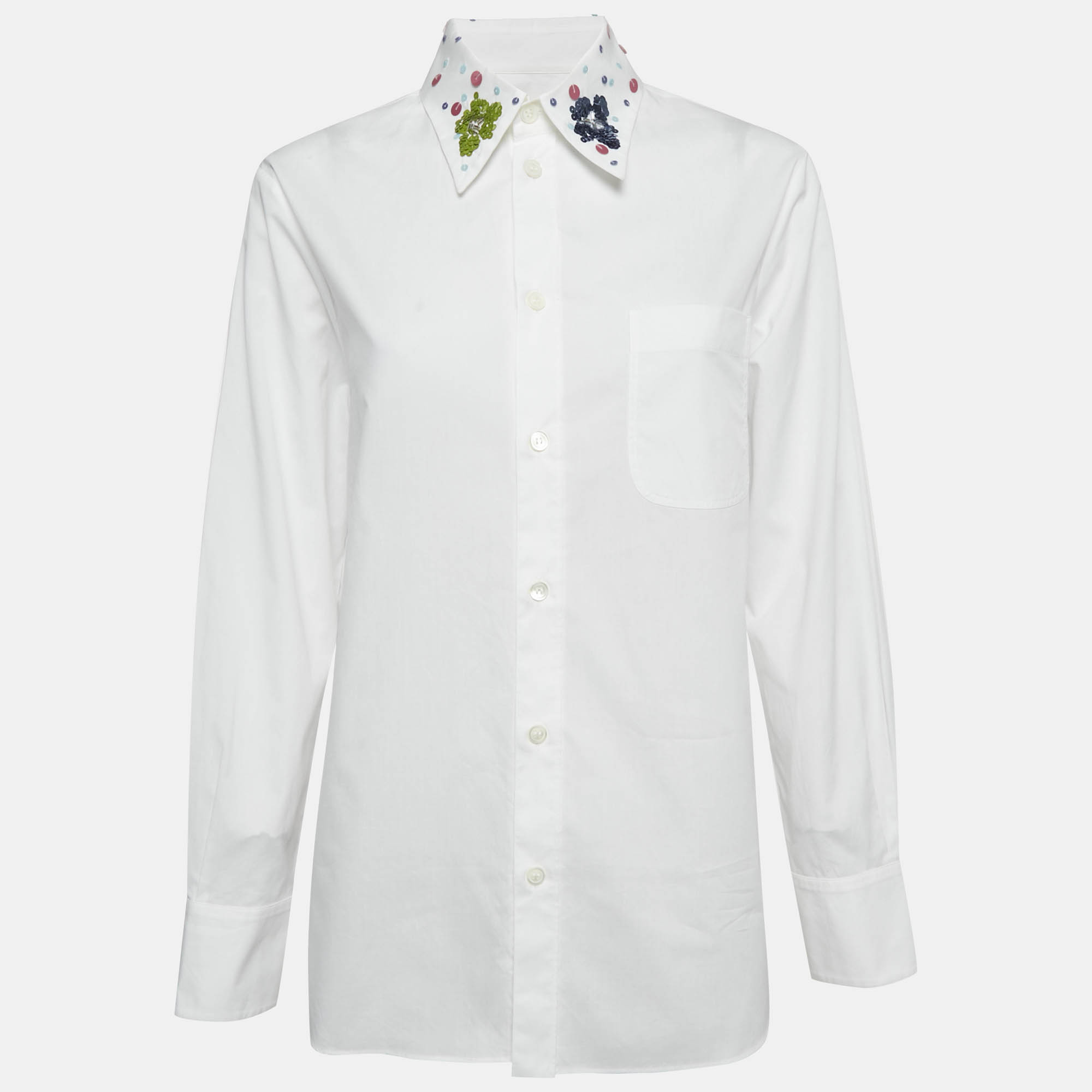 Pre Owned Marni White Cotton Sequined Collar Full Sleeve Shirt S