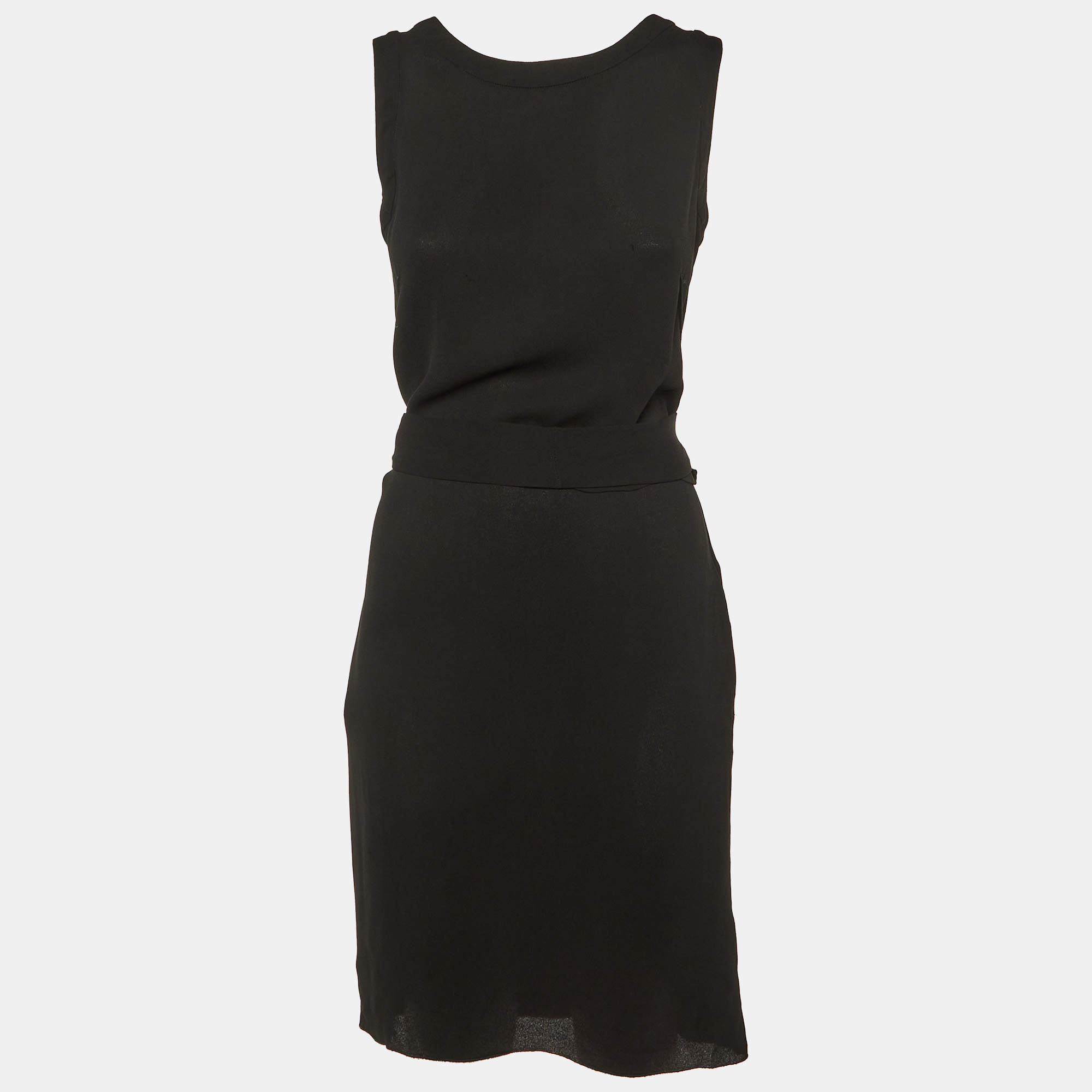 Pre Owned Marni Black Crepe Belted Sleeveless Mini Dress M