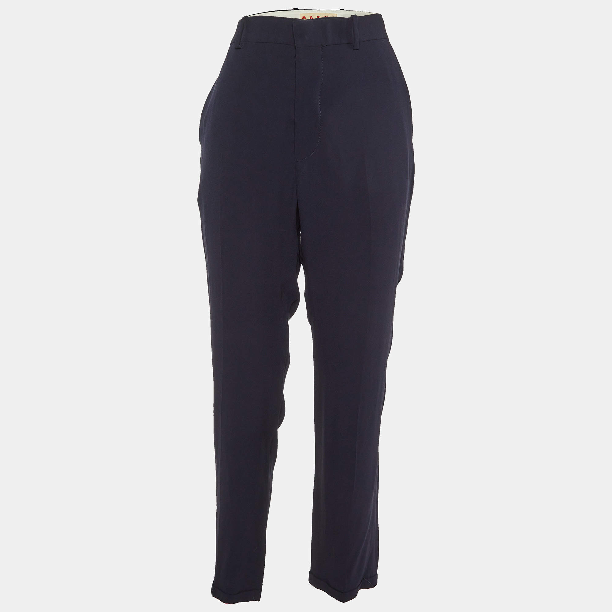 Marni Navy Blue Crepe Tapered Leg Trousers L