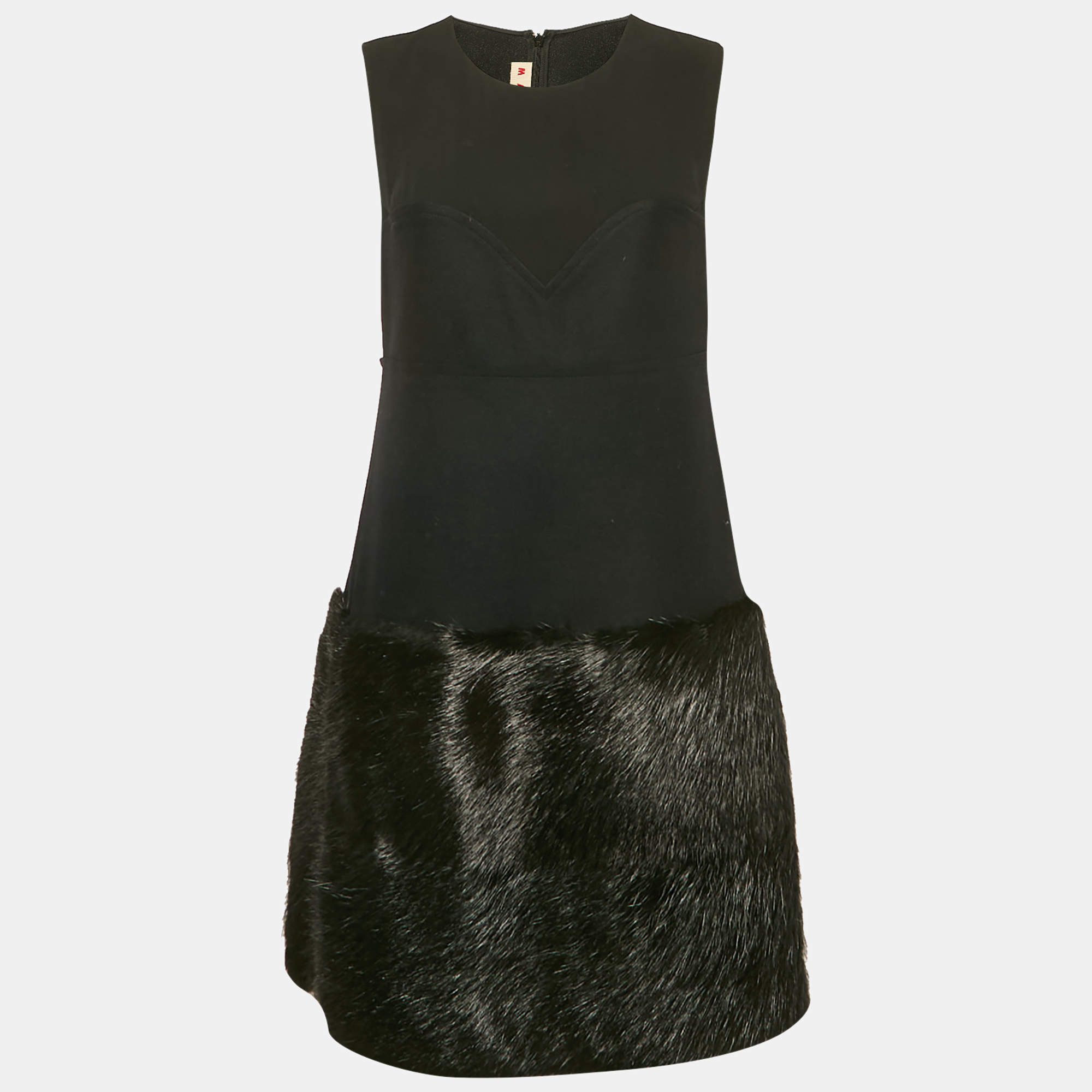 Marni Black Suede and Real Fur Trim Short Dress M