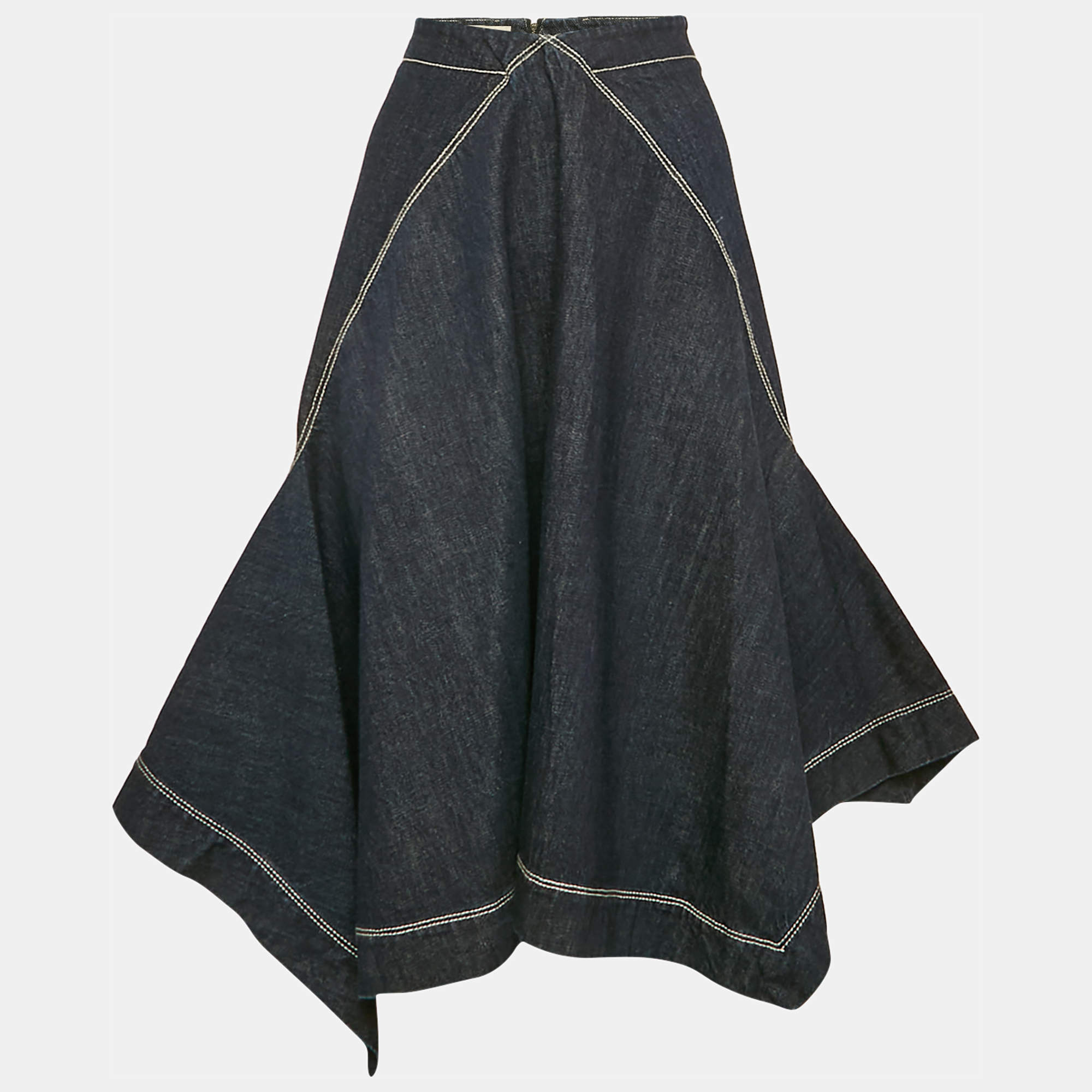 Marni Blue Denim Asymmetric Flared Midi Skirt XXL Waist 33"