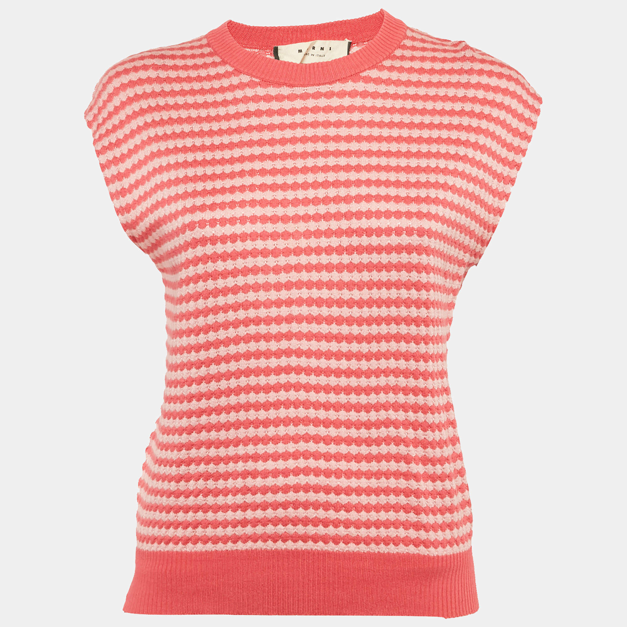 Marni Pink Honeycomb Pattern Cotton Sleeveless Jumper M