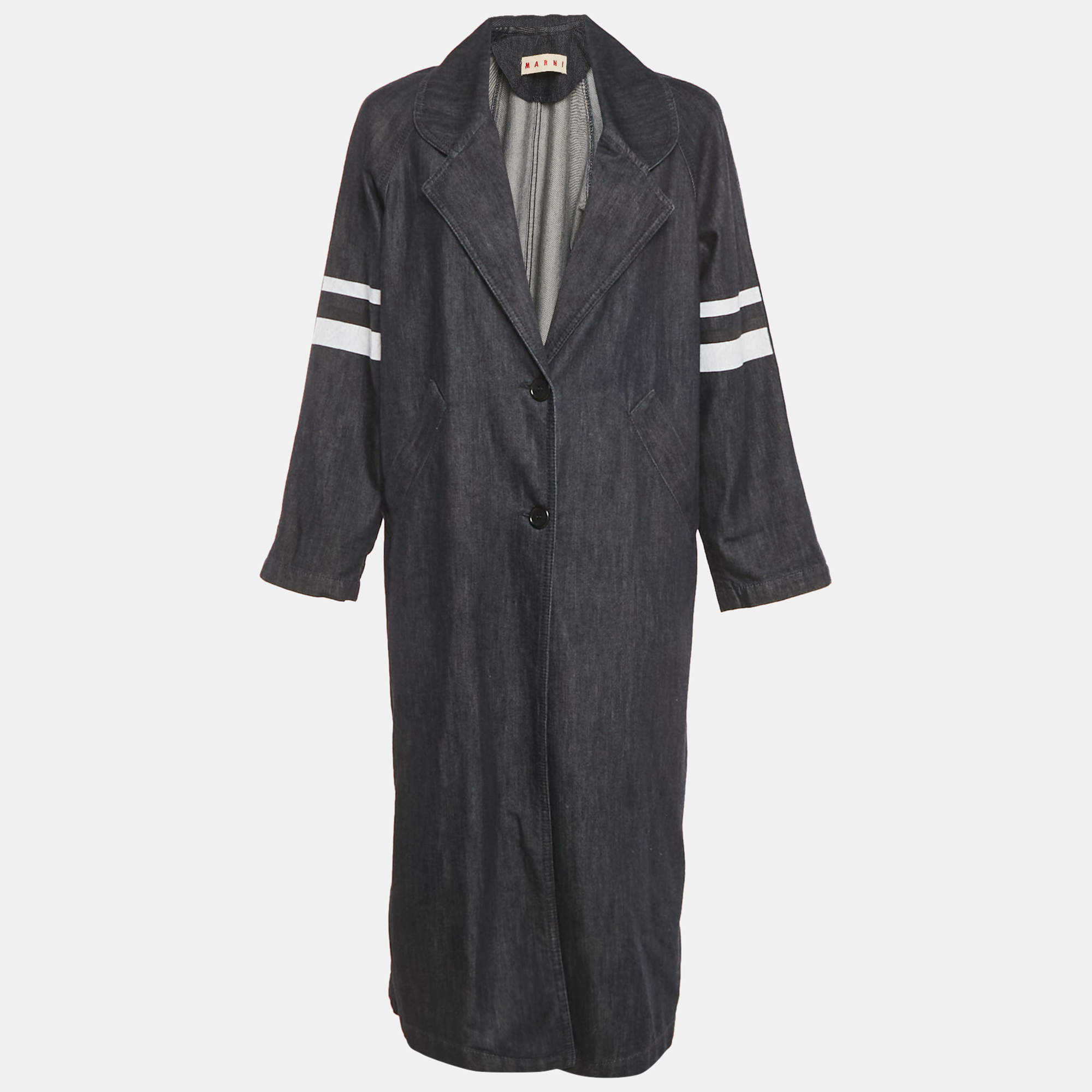 Pre Owned Marni Blue Denim Sleeve Print Oversized Coat S