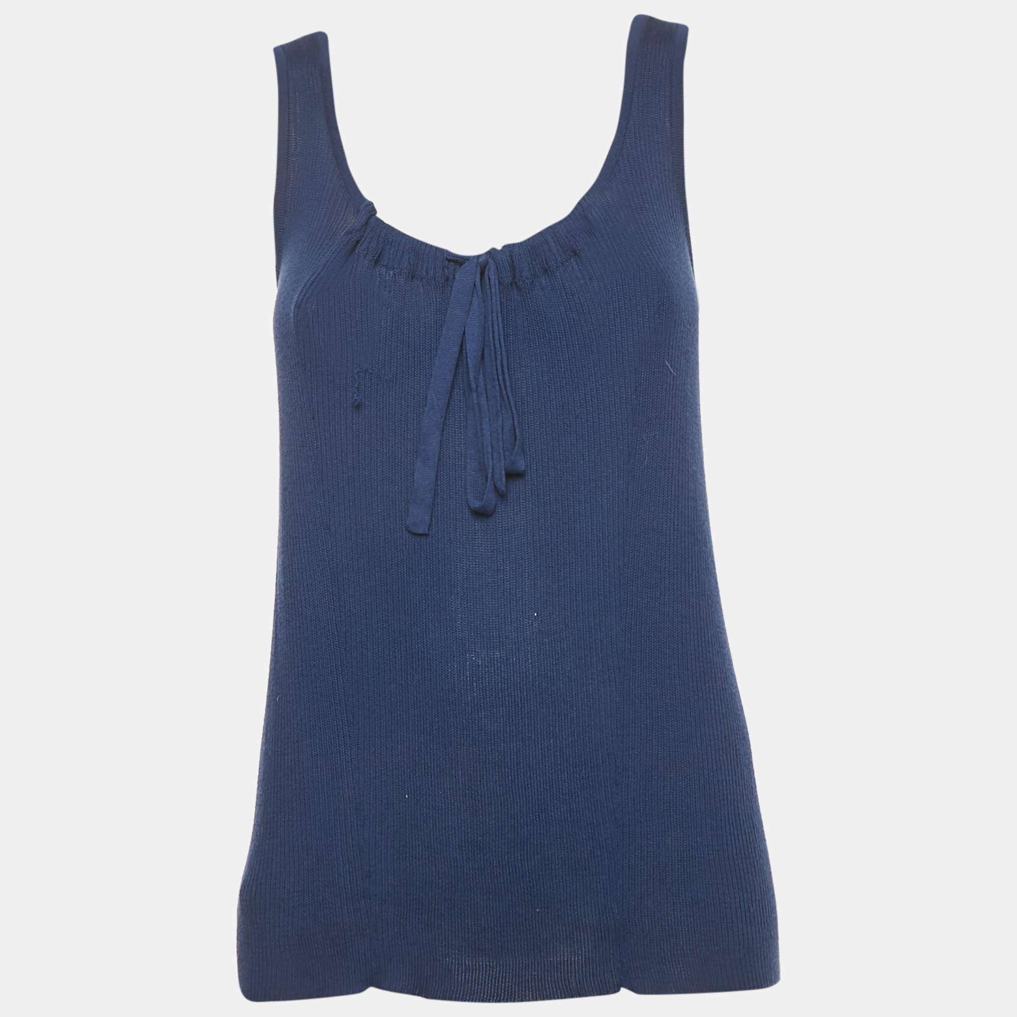 Pre Owned Marni Blue Rib Knit Tie-Up Detail Tank Top S
