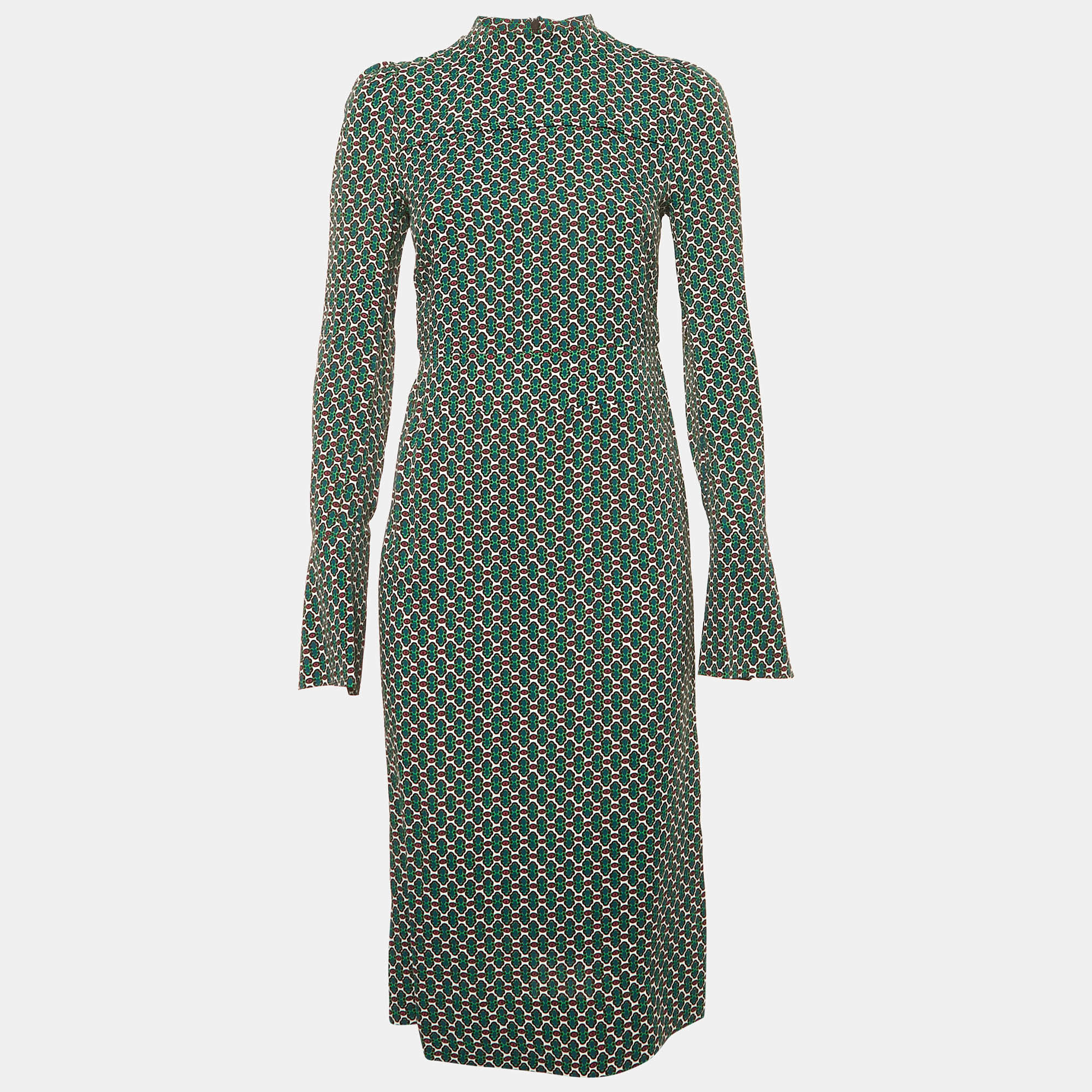 Pre Owned Marni Green Printed Crepe Midi Dress S