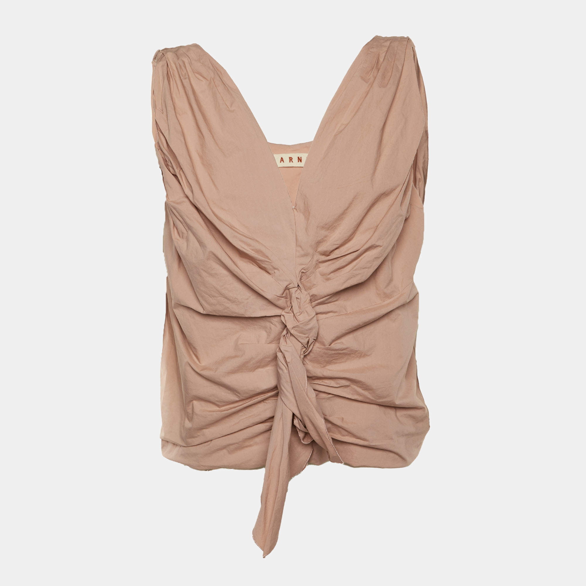 Pre Owned Marni Coral Pink Cotton Ruched Sleeveless Top M