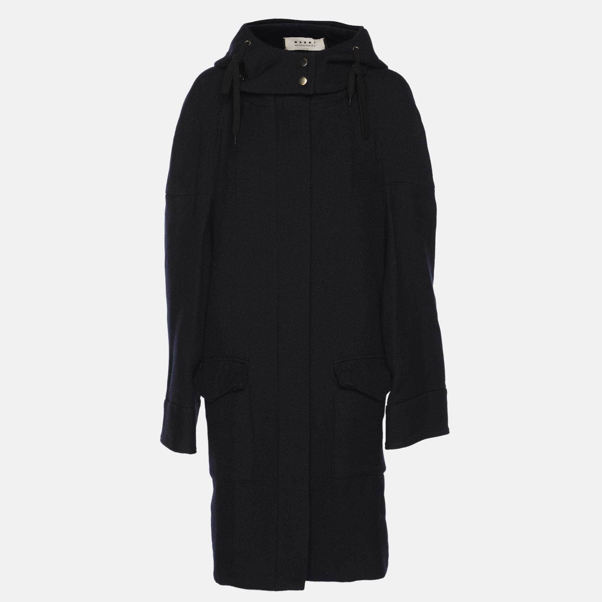 Pre Owned Marni Navy Blue Wool Blend Trench Coat M