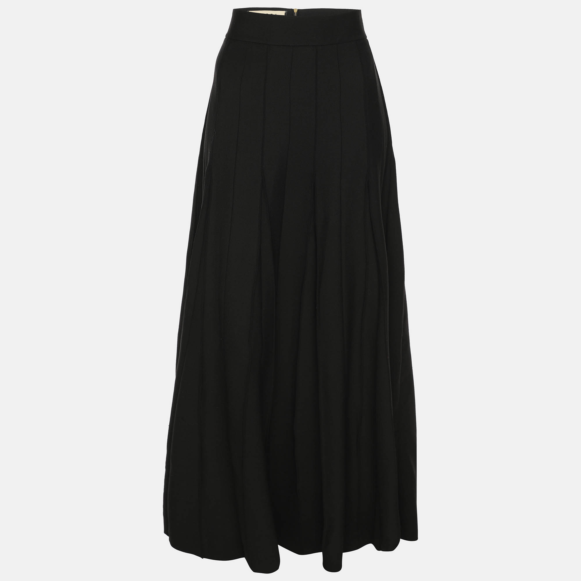 Pre Owned Marni Black Stretch Wool Flared Maxi Skirt S