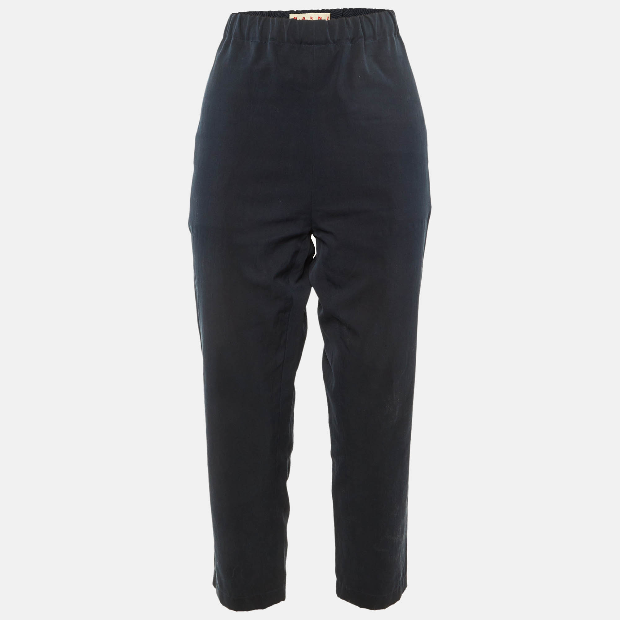 Pre Owned Marni Navy Blue Cotton Elastic Waist Pants M