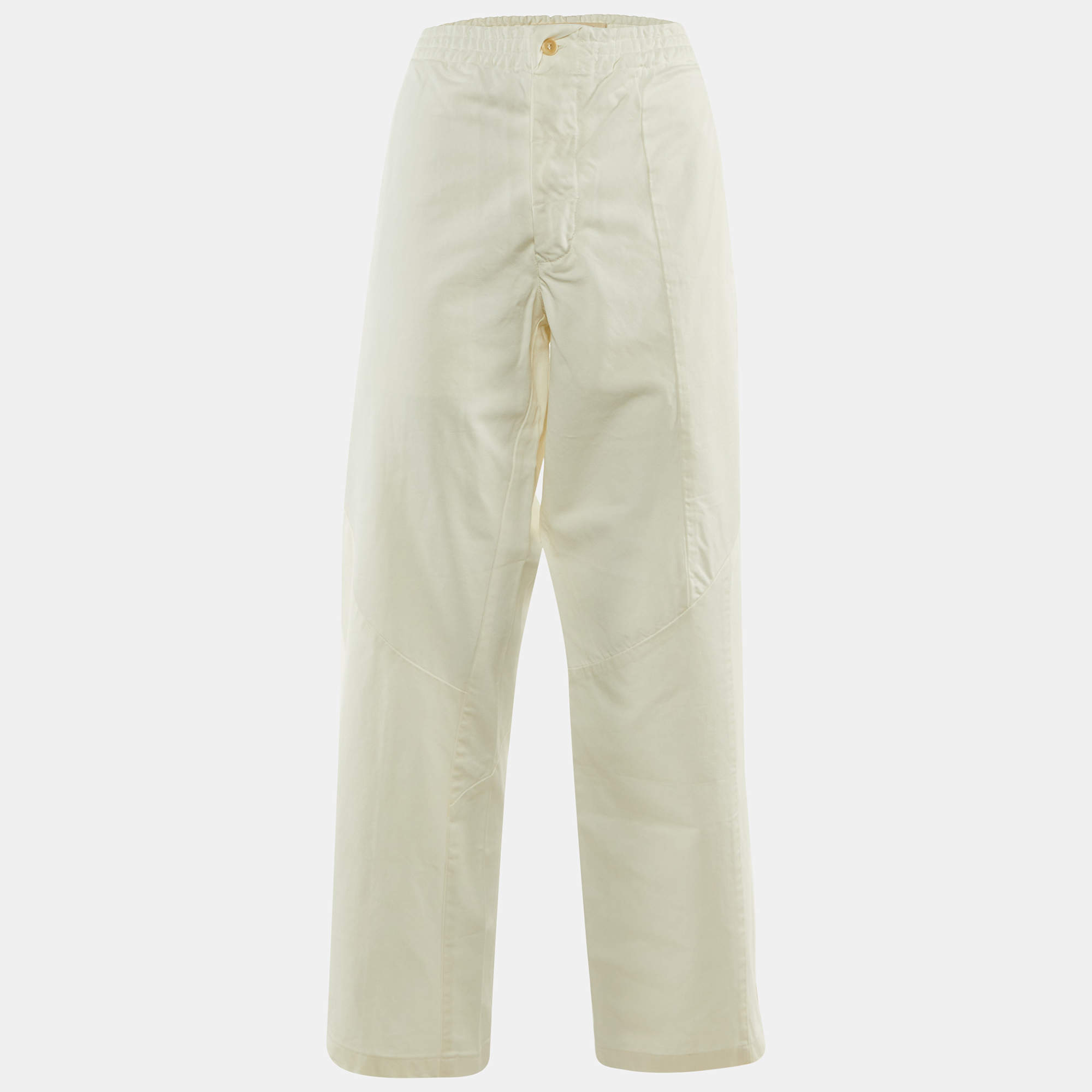 Pre Owned Marni White Cotton Tapered Fit Trousers L