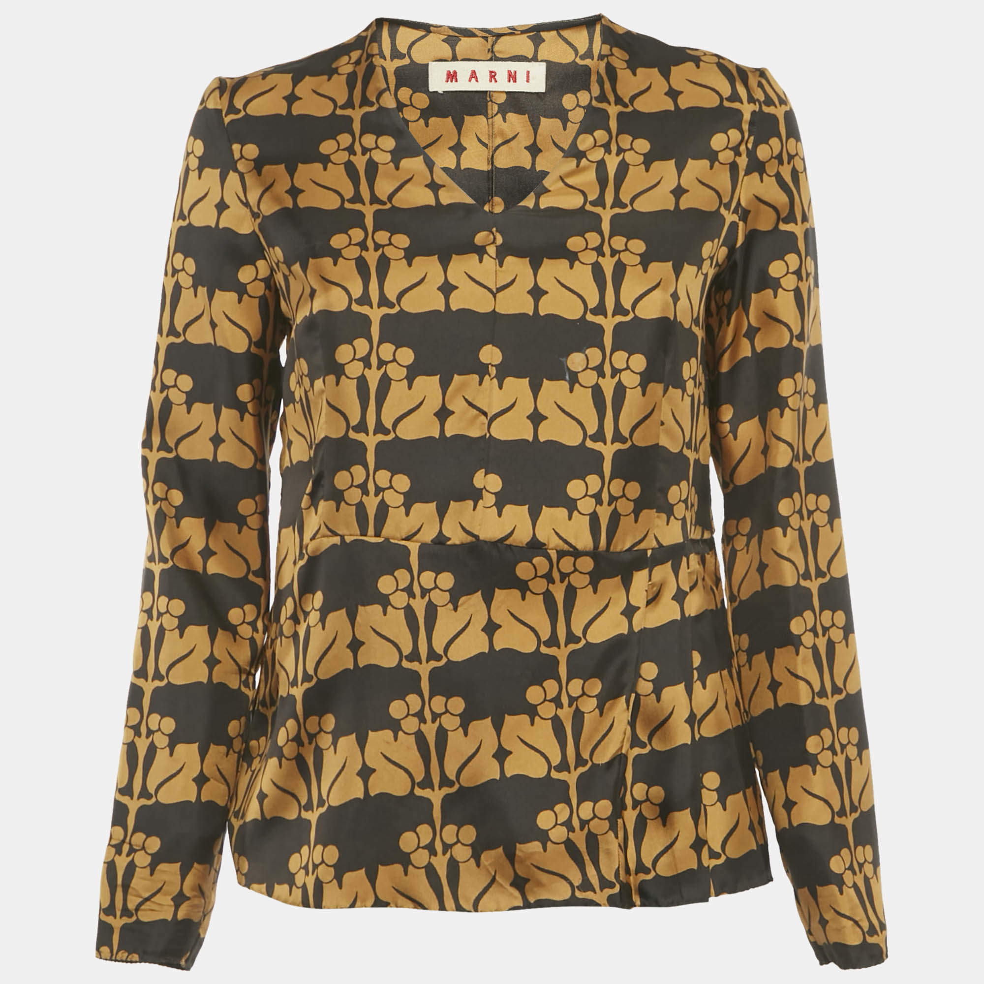 Pre Owned Marni Brown Printed Silk Top S