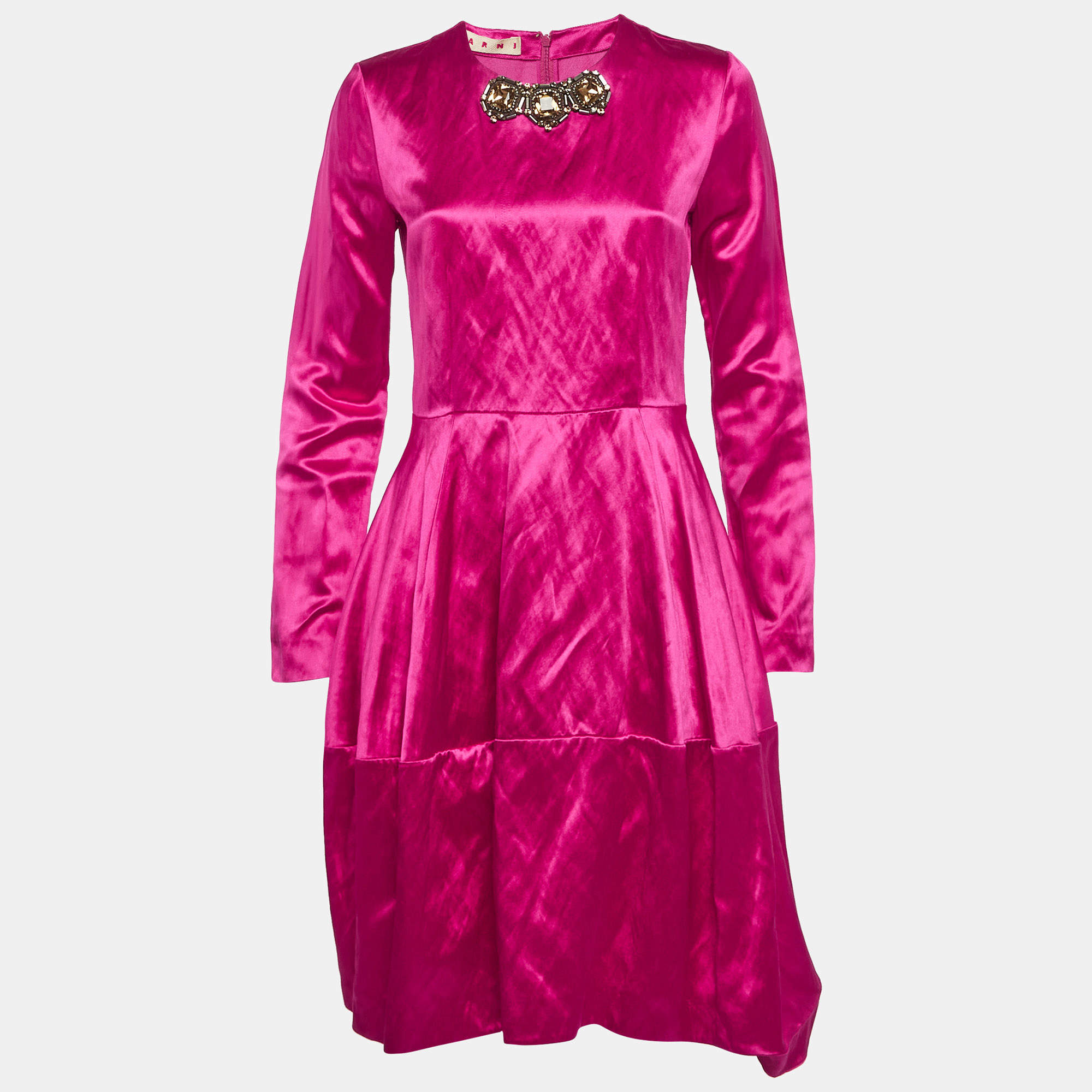 Pre Owned Marni Pink Satin Flared Mini Dress S