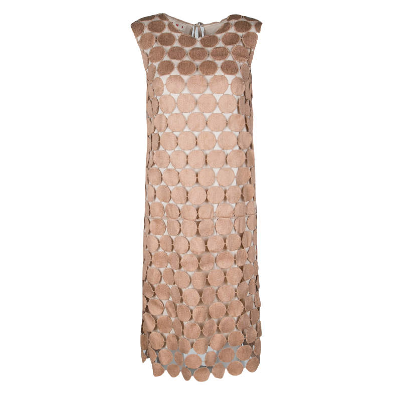 Pre Owned Marni Sand Brown Circular Guipure Lace Sleeveless Shift Dress M