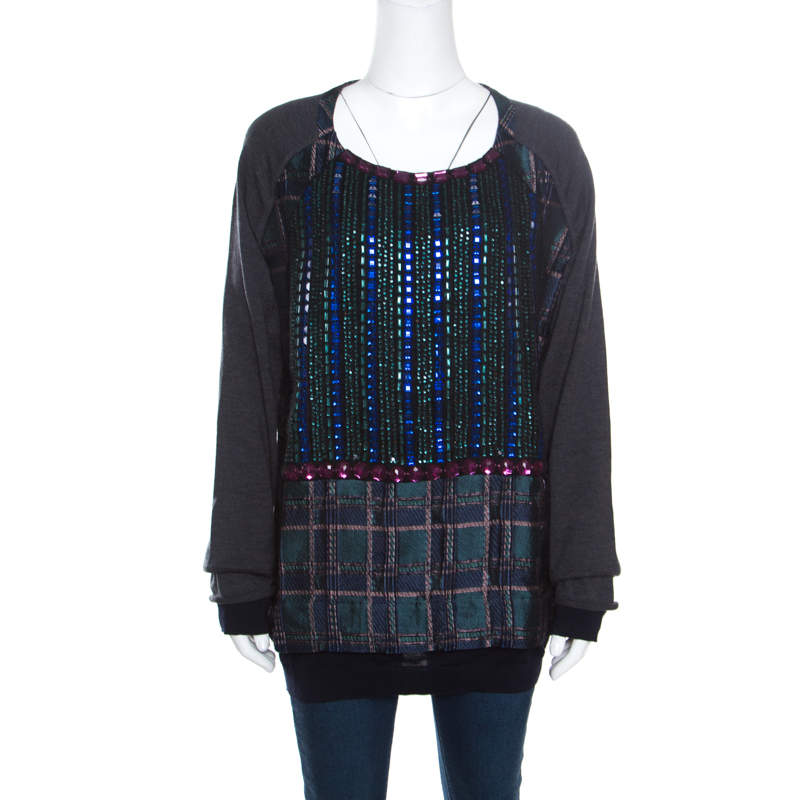 Marni Multicolor Crystal Embellished Bodice Detail Raglan Sleeve Pullover M