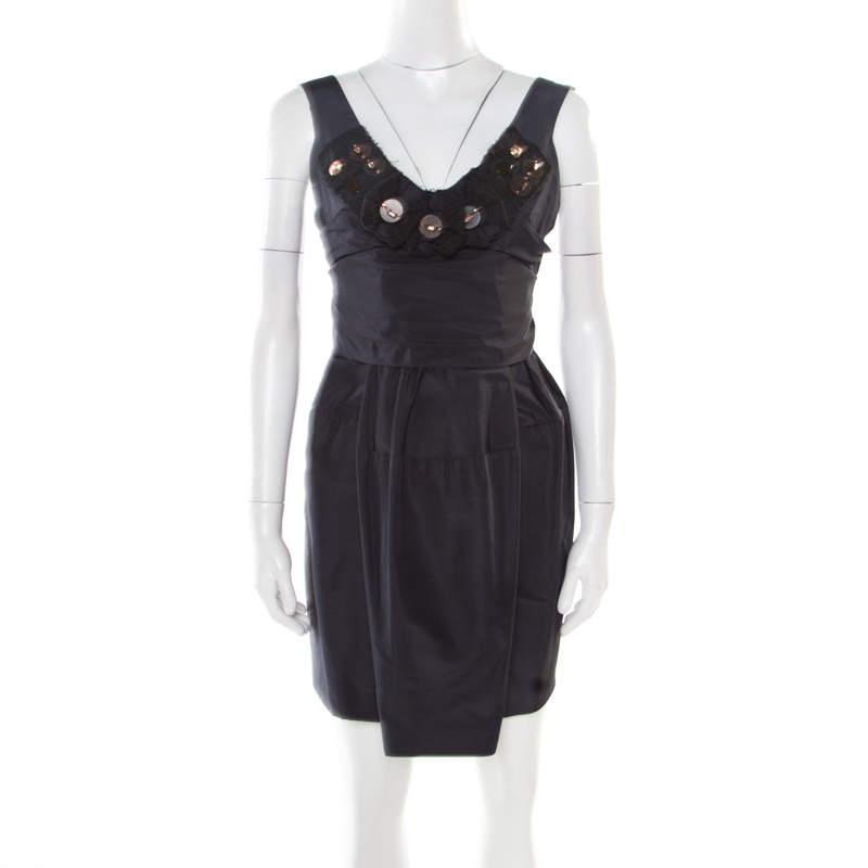 Marni Pine Green Silk Embellished Plunge Neck Mini Dress S 