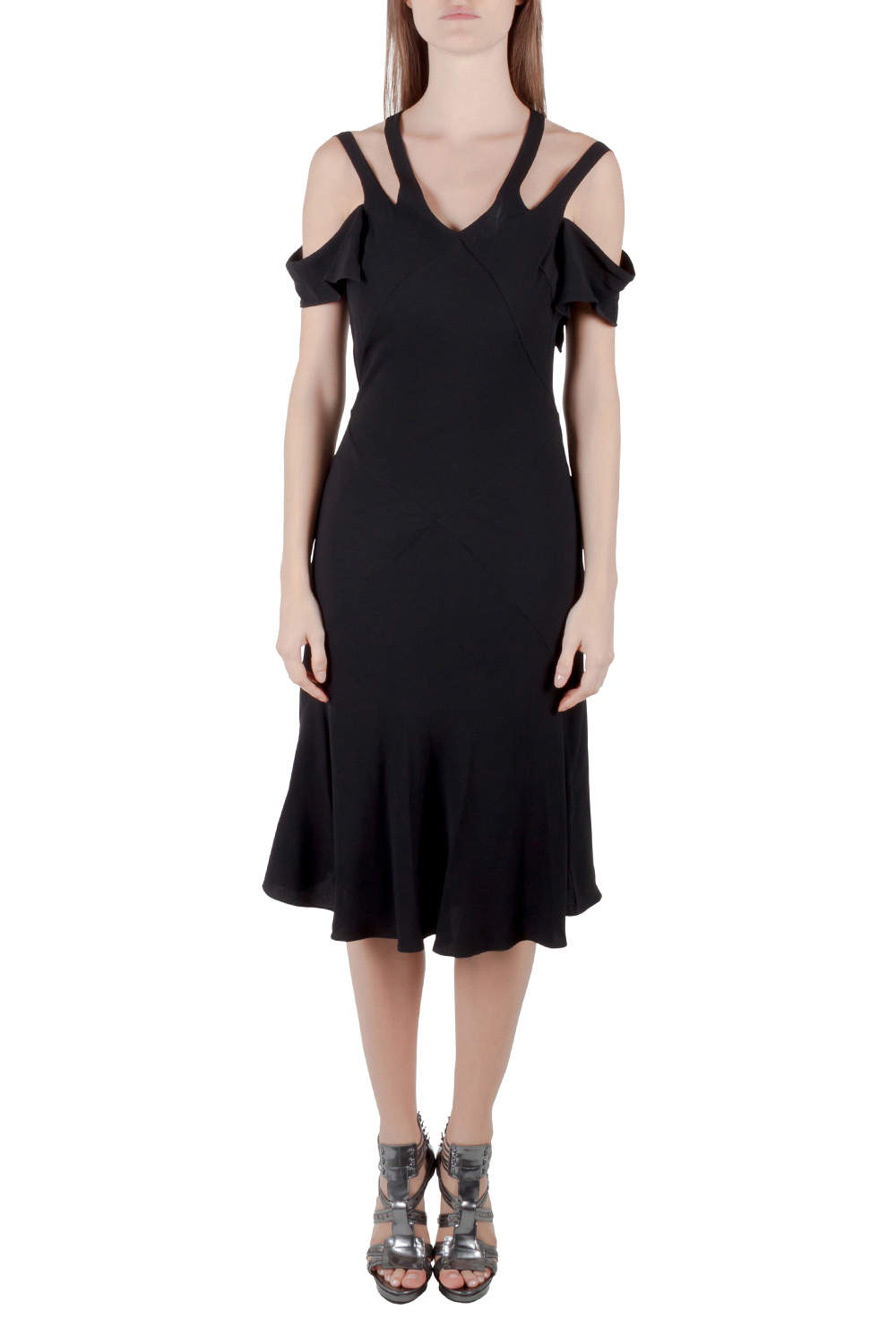 Pre Owned Marni Black Crepe Cutout Cross Back Detail Cold-Shoulder Dress S