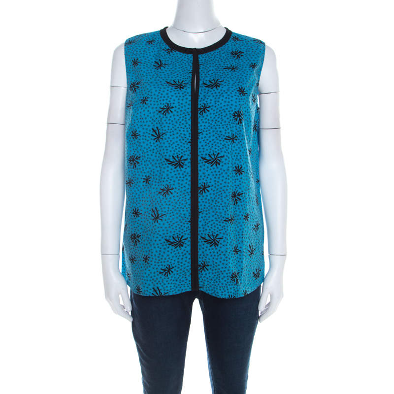 Marni Blue and Black Printed Cotton Sleeveless Top M