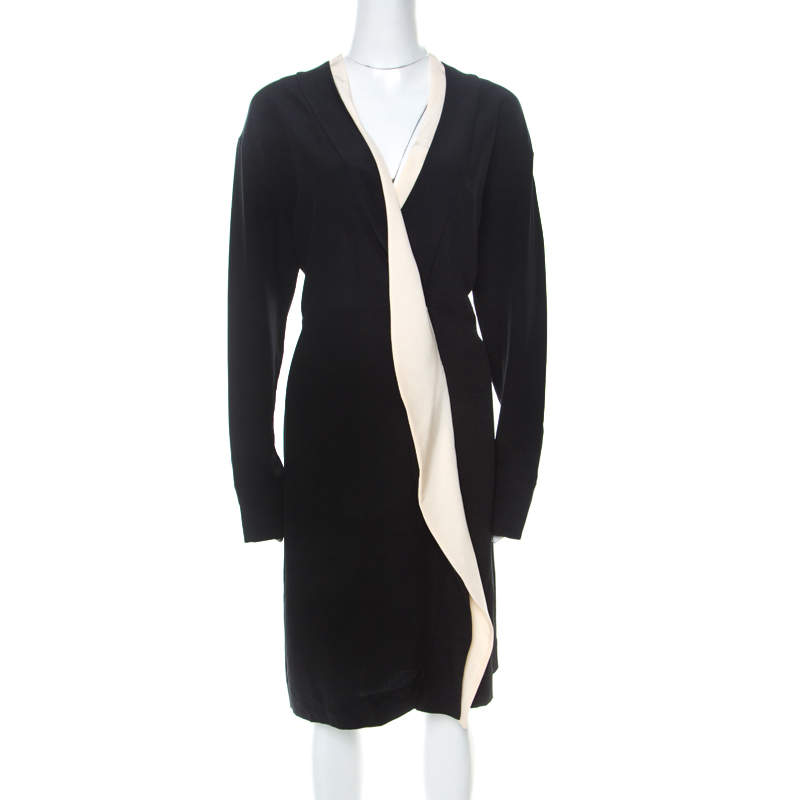 Marni Black Silk Crepe Contrast Collar Detail Short Dress M 