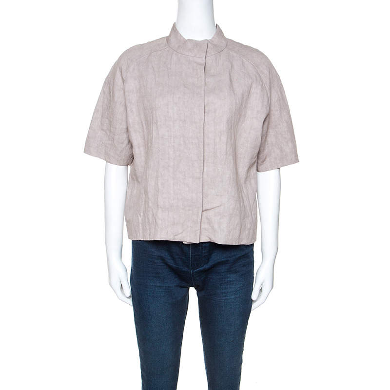 Marni Beige Linen Press Button Short Sleeve Top S