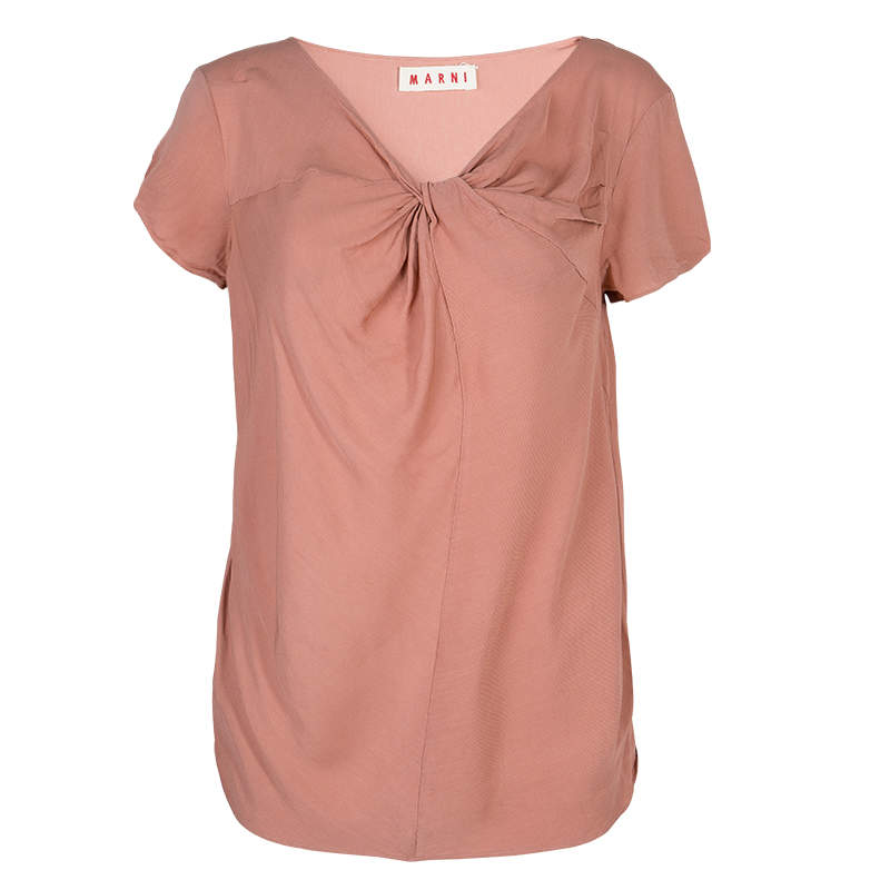Pre Owned Marni Salmon Pink Twist Knot Neck Top S